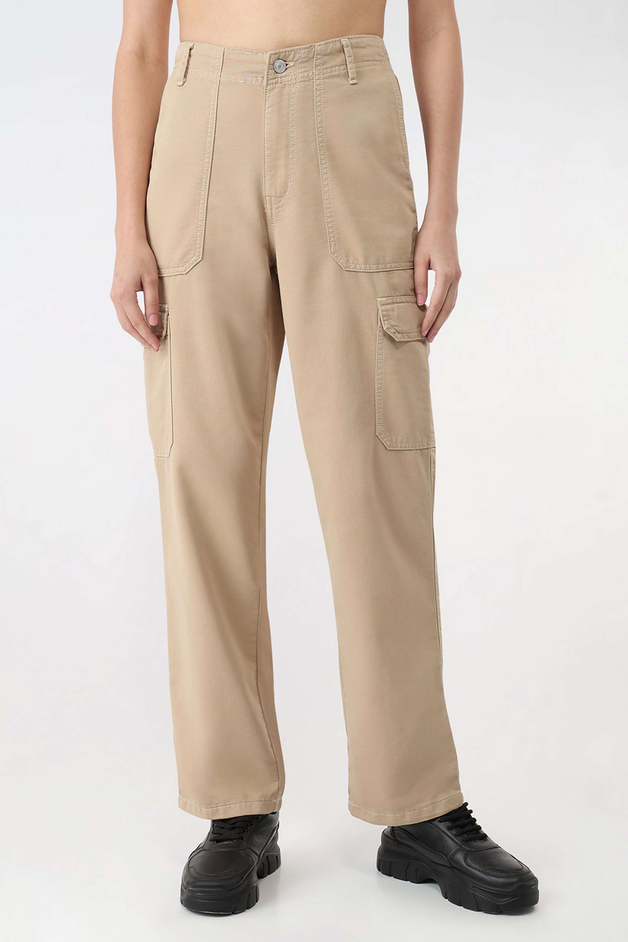 Solid-Relaxed-Fit-Blended-Fabric-Women-s-Casual-Wear-Trousers