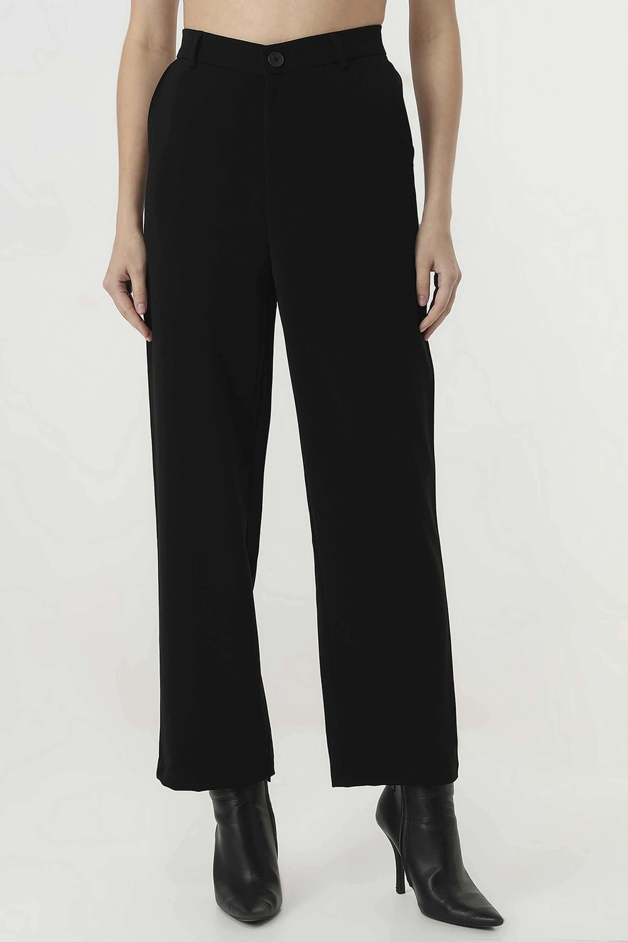 Solid-Straight-Fit-Polyester-Women-s-Casual-Wear-Trousers
