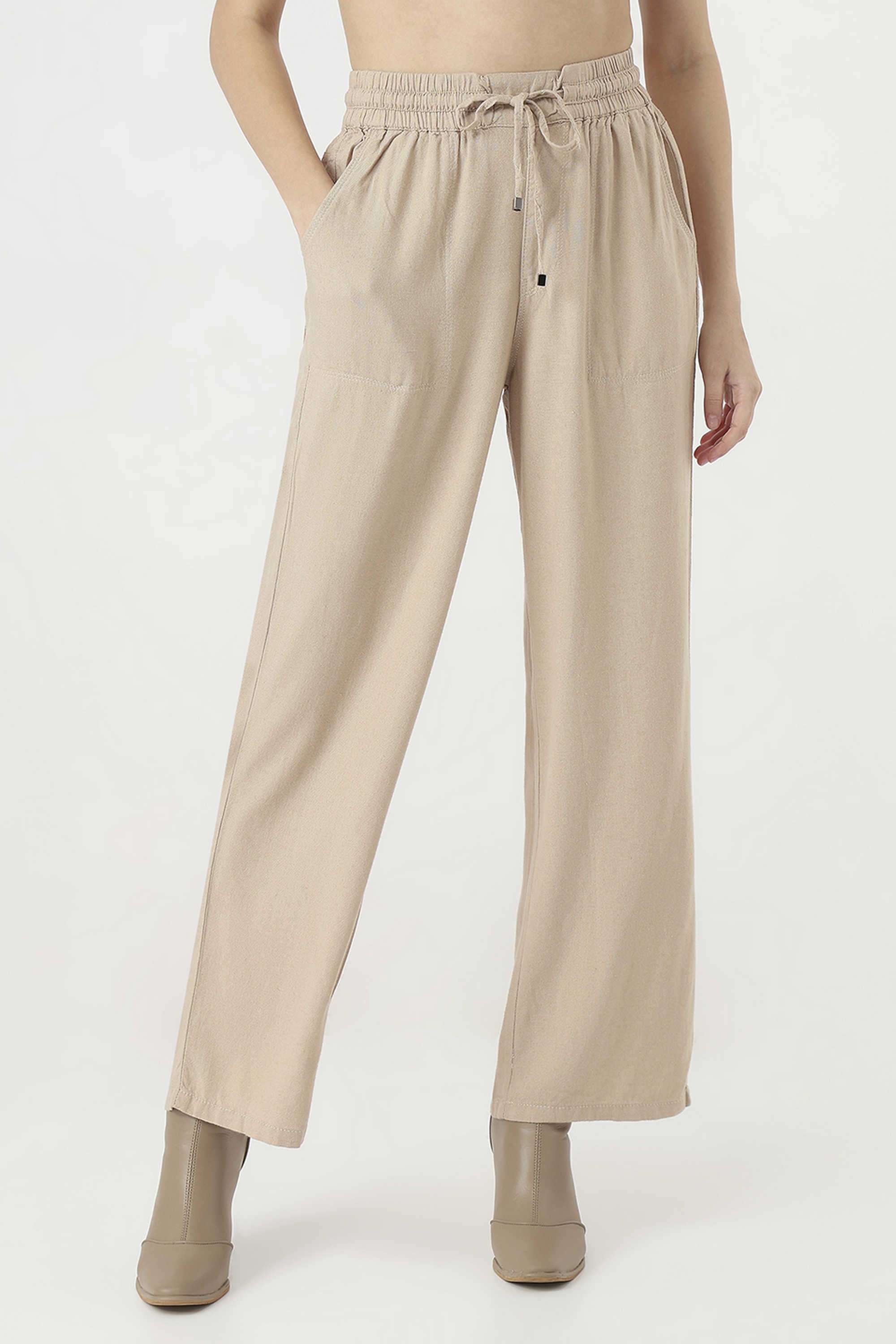 Solid-Relaxed-Fit-Blended-Fabric-Women-s-Casual-Wear-Trousers