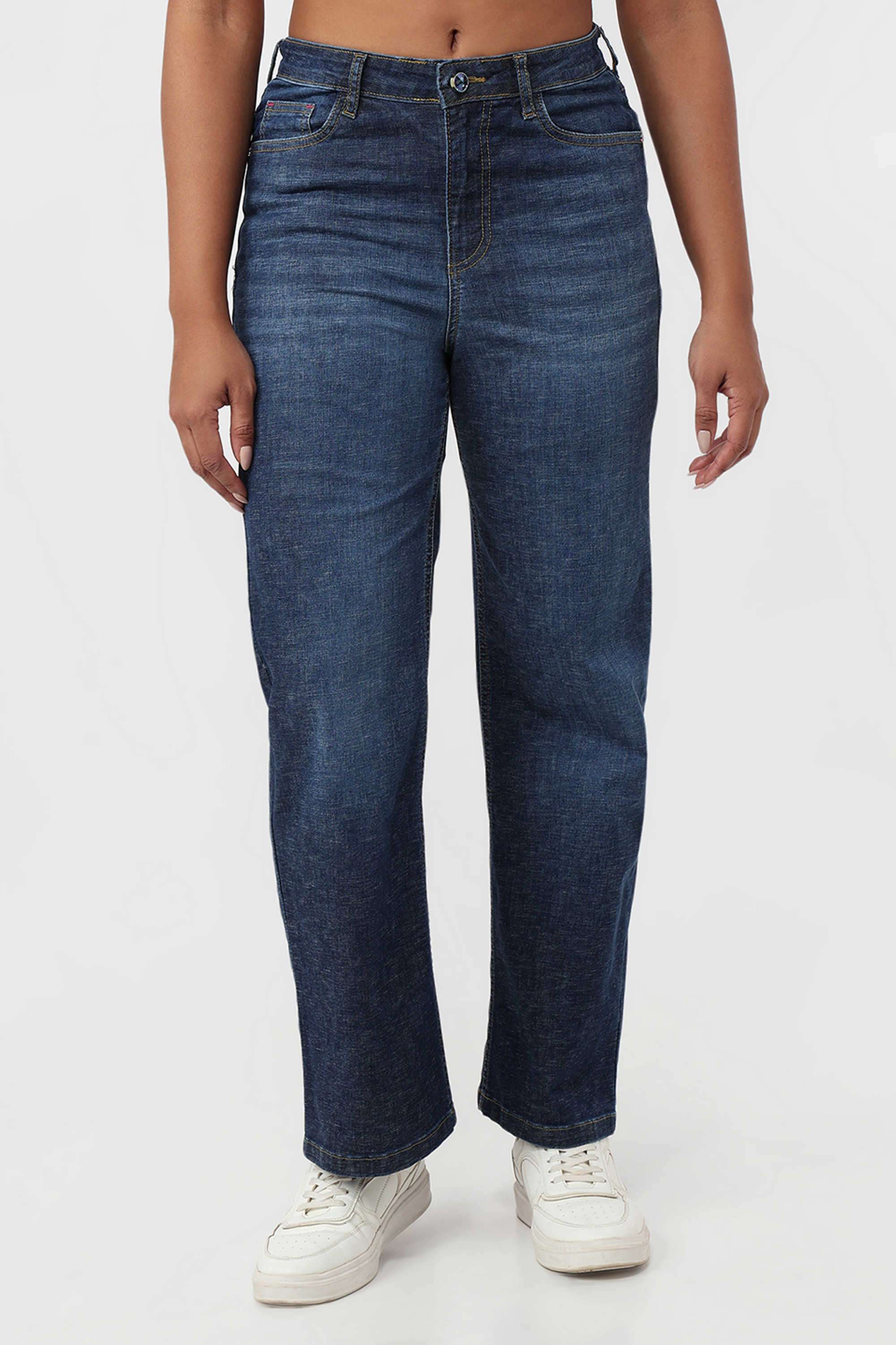 High-Rise-Blended-Fabric-Straight-Fit-Women-s-Jeans