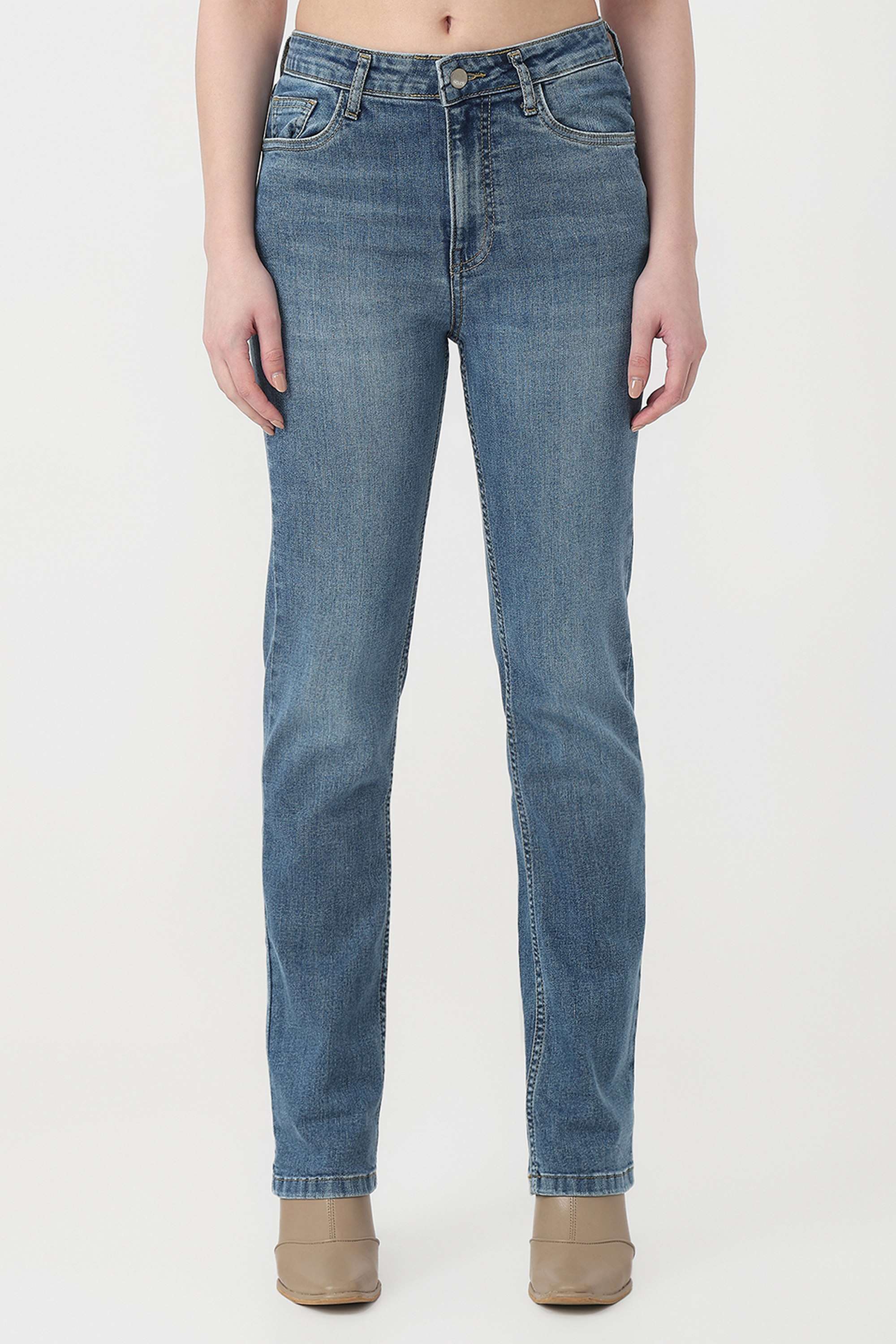High-Rise-Blended-Fabric-Straight-Fit-Women-s-Jeans