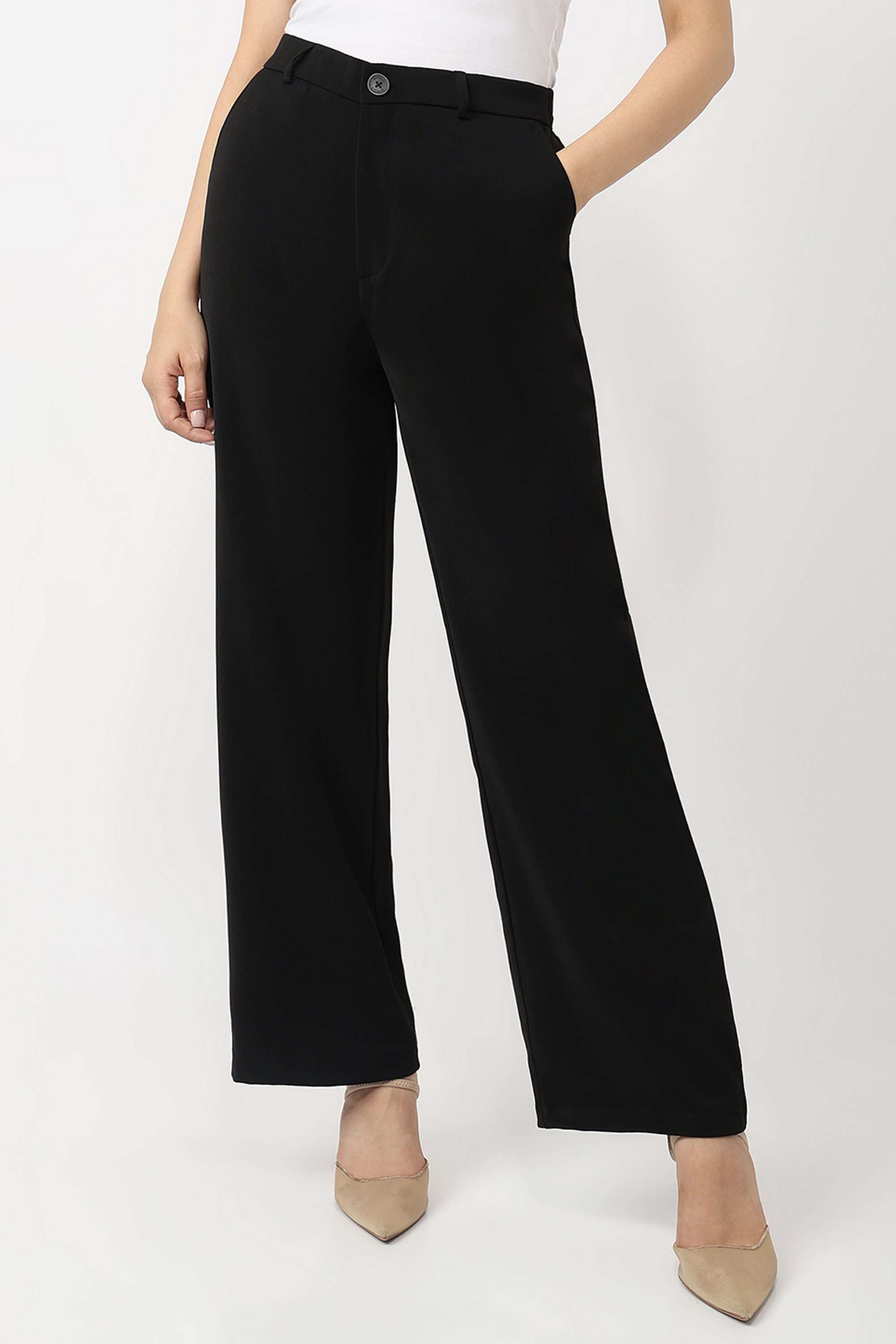 Solid-Relaxed-Fit-Blended-Fabric-Women-Casual-Wear-Trousers