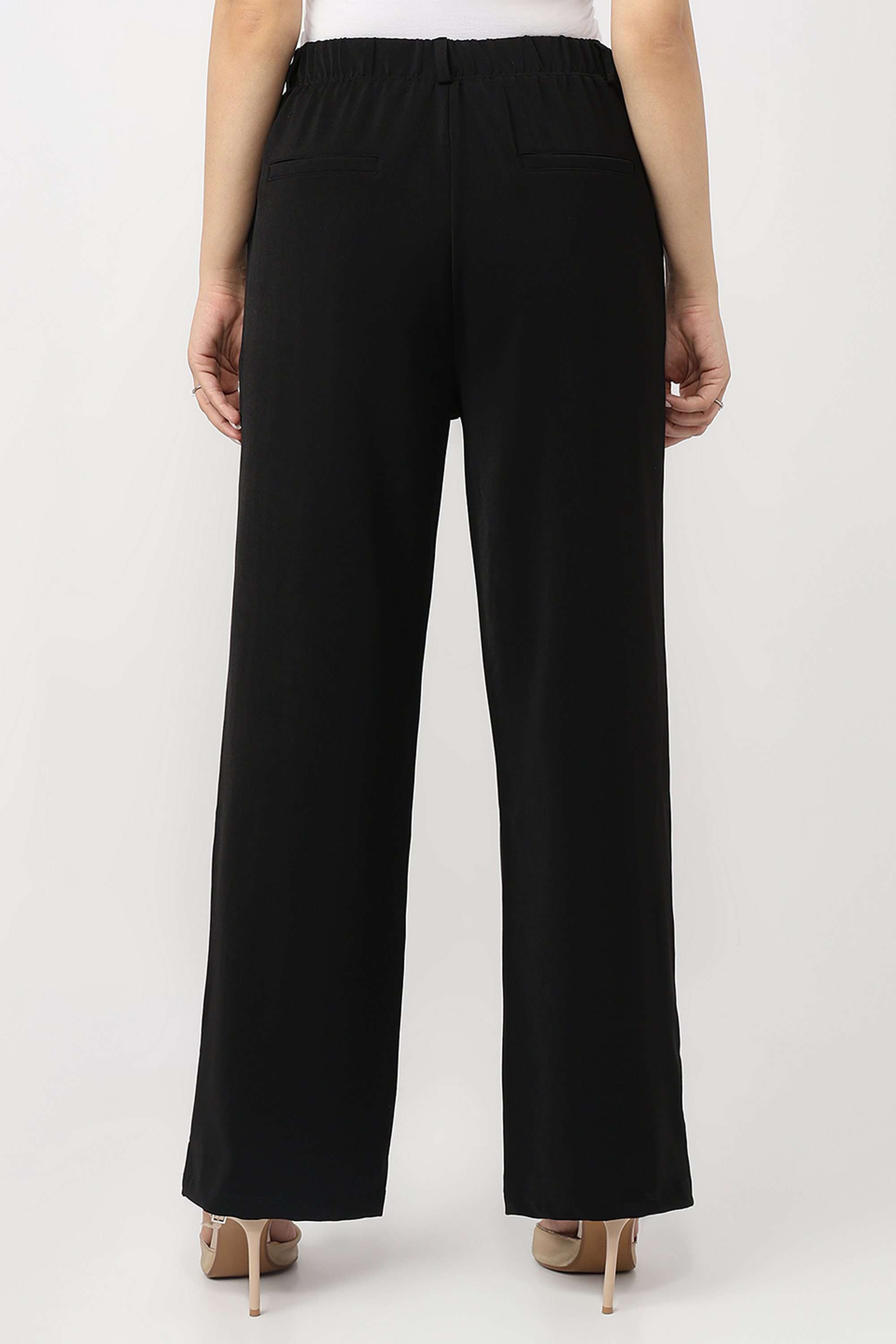 Solid-Relaxed-Fit-Blended-Fabric-Women-Casual-Wear-Trousers