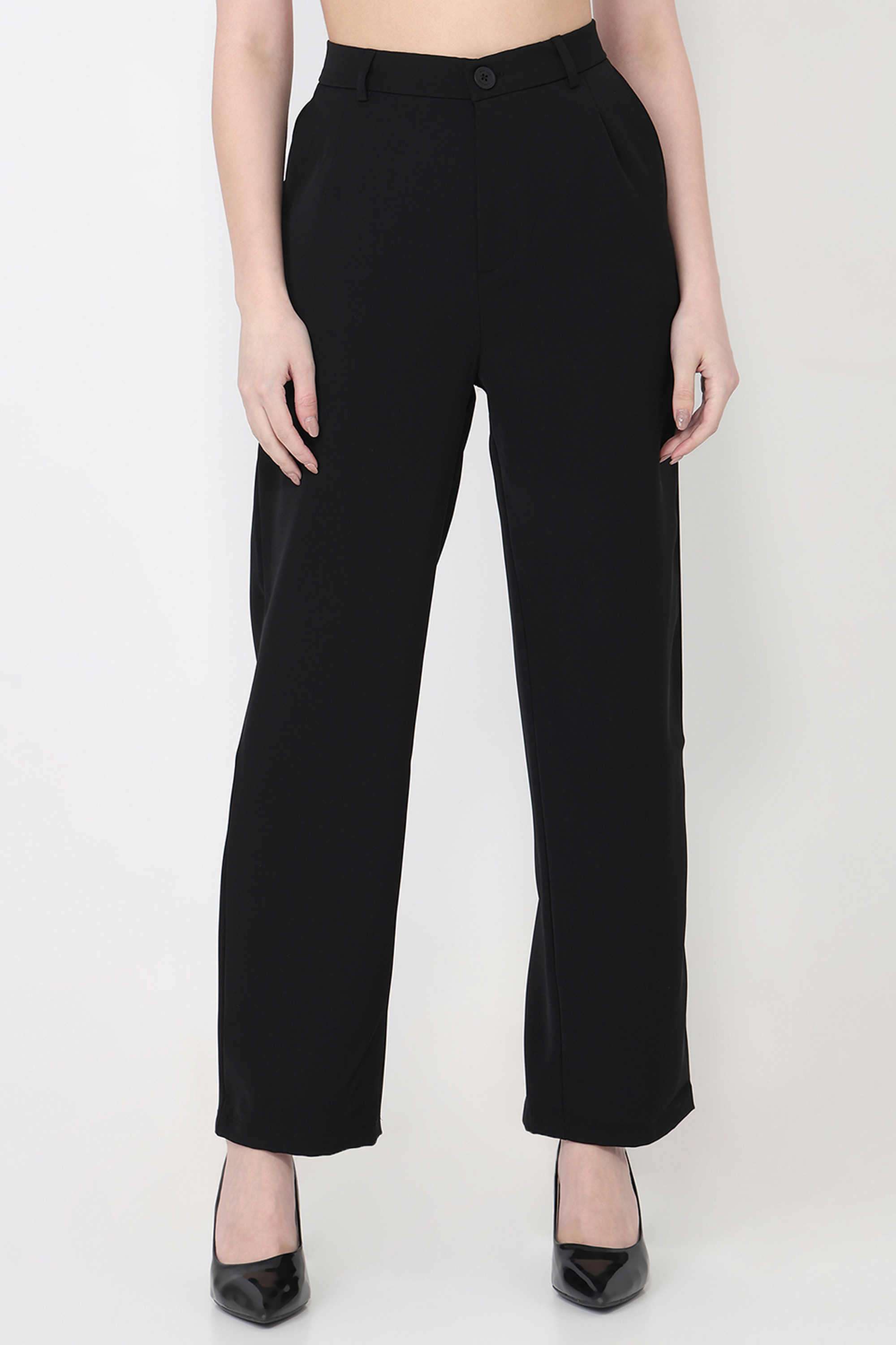 Solid-Relaxed-Fit-Blended-Fabric-Women-s-Casual-Wear-Trousers