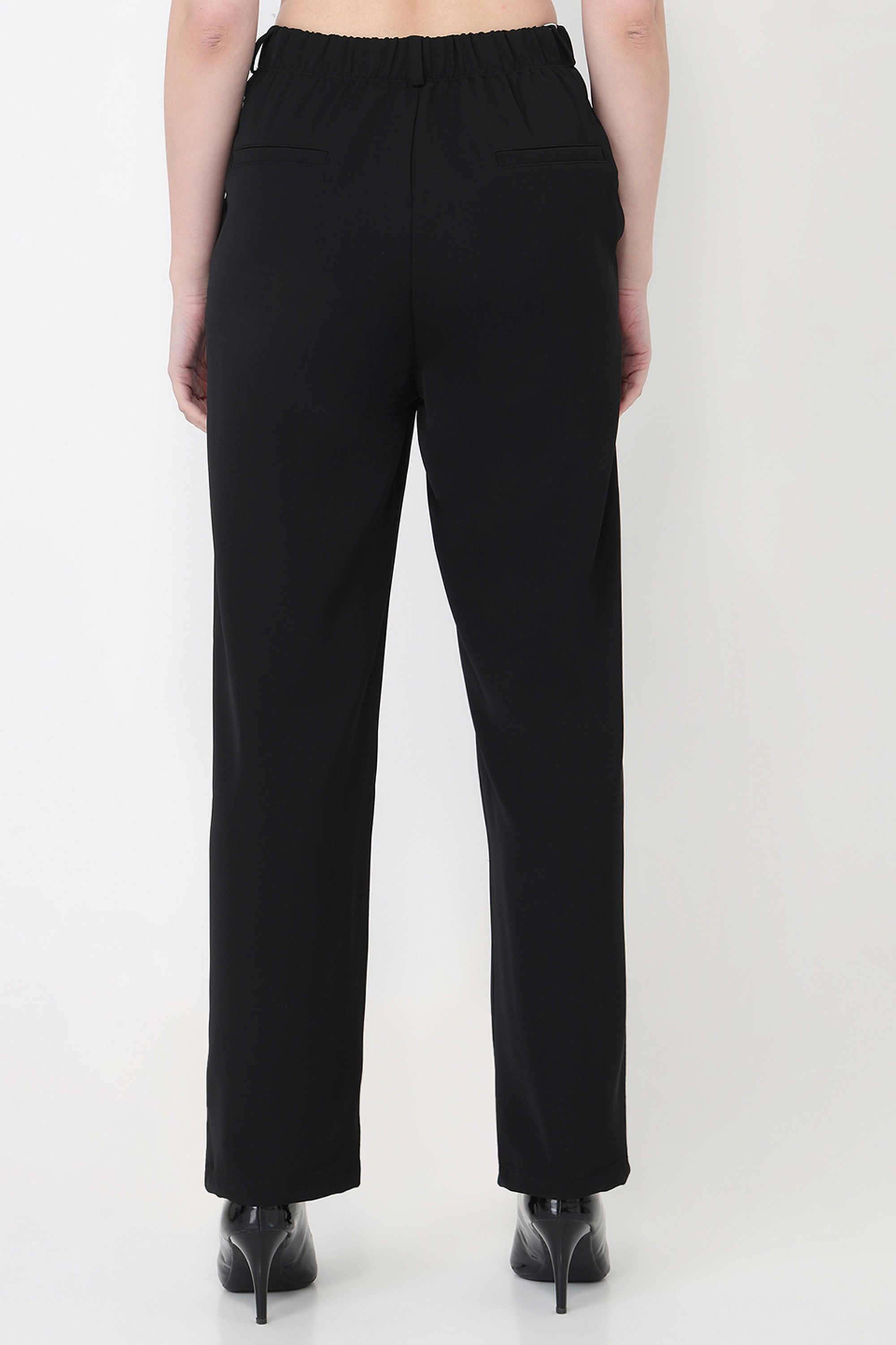 Solid-Relaxed-Fit-Blended-Fabric-Women-s-Casual-Wear-Trousers
