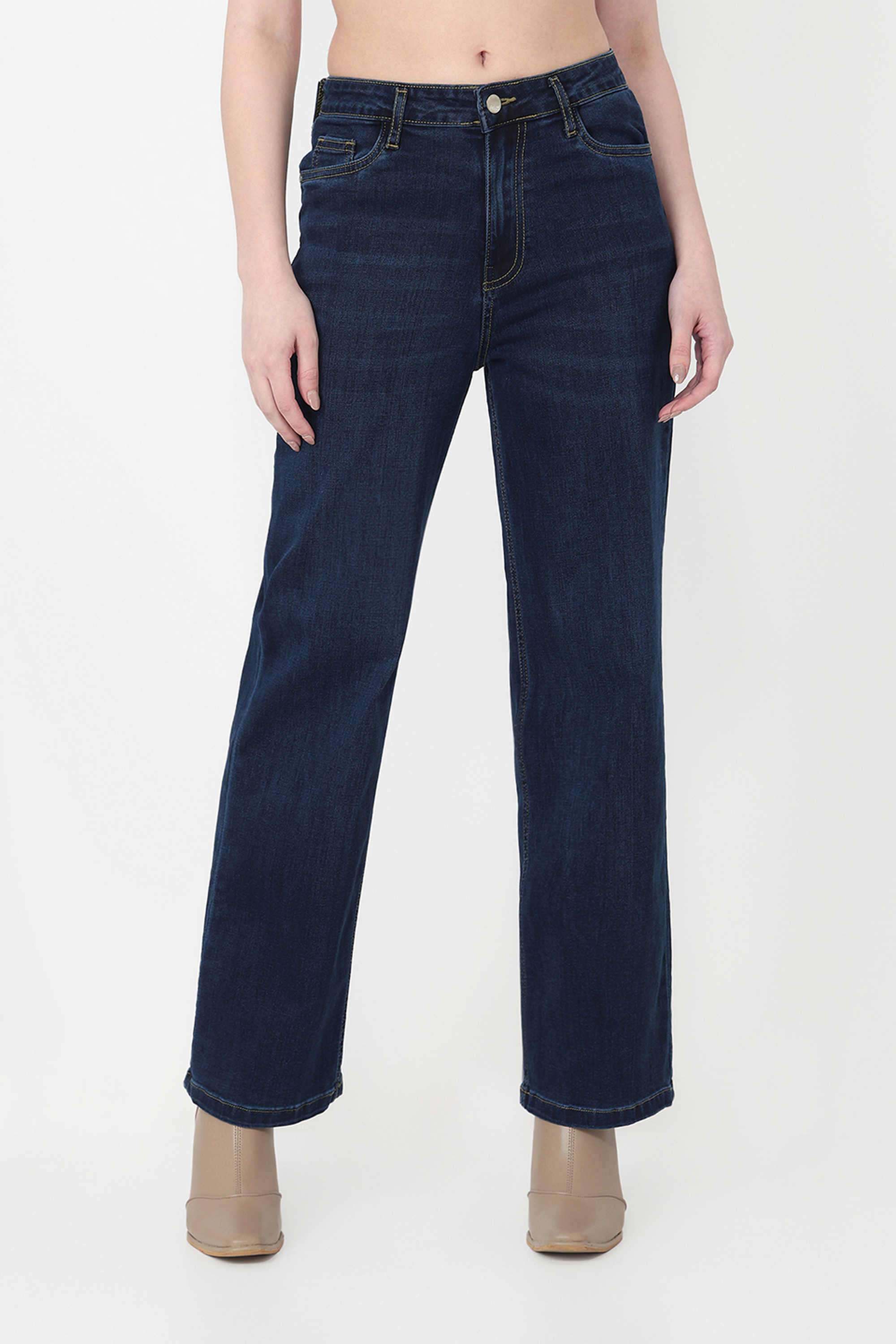 High-Rise-Blended-Fabric-Straight-Fit-Women-s-Jeans