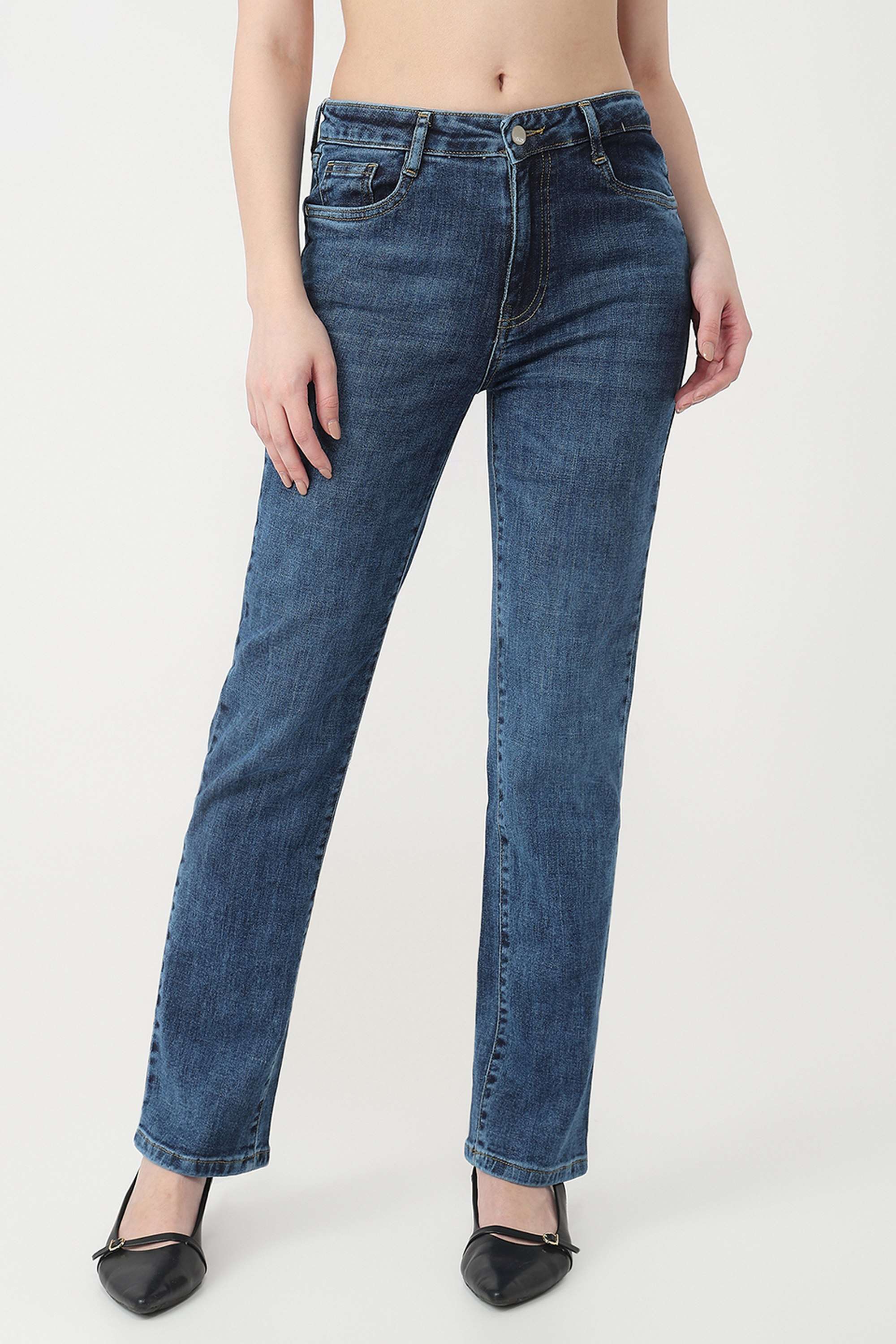 High-Rise-Blended-Fabric-Straight-Fit-Women-s-Jeans