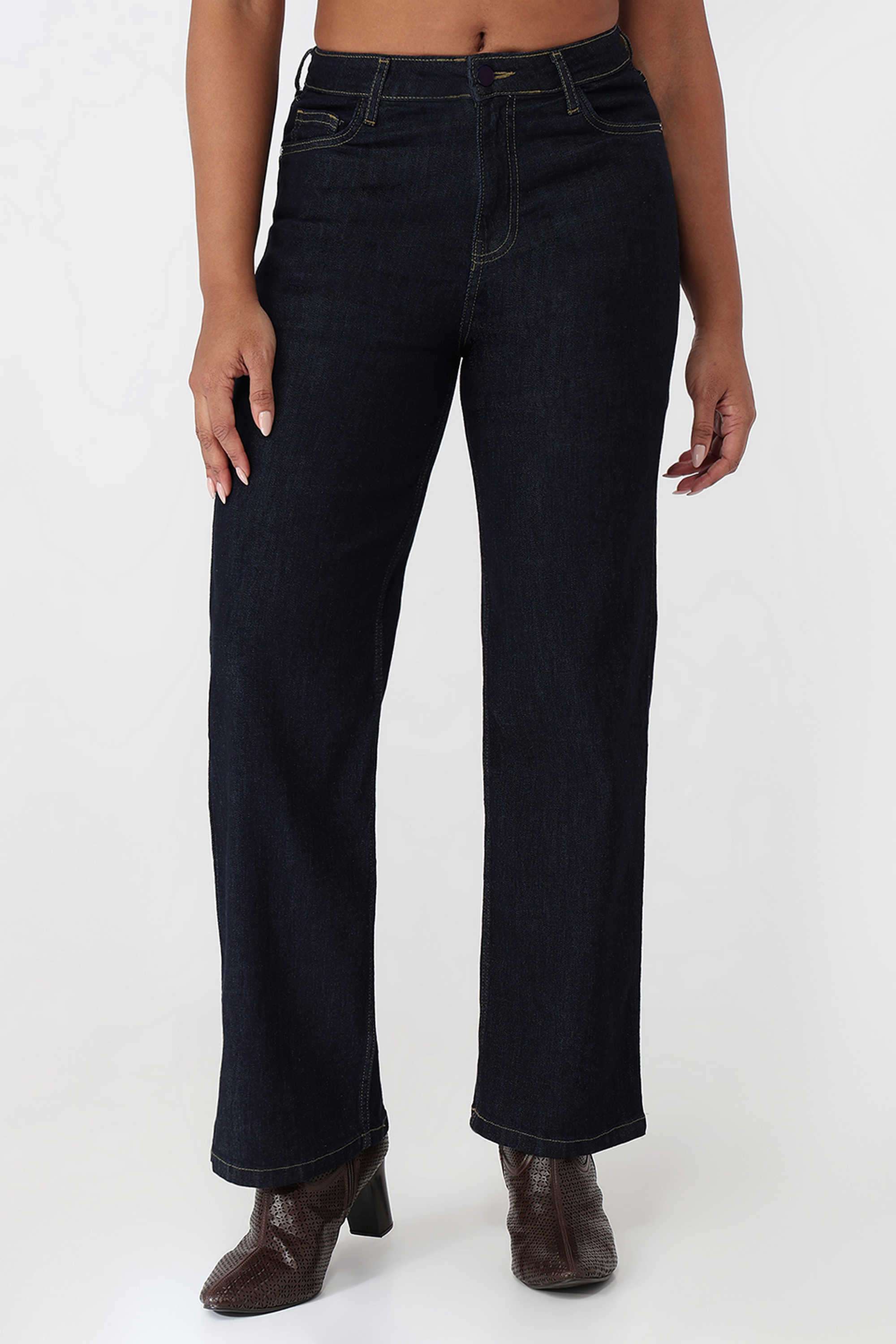 High-Rise-Blended-Fabric-Straight-Fit-Women-s-Jeans