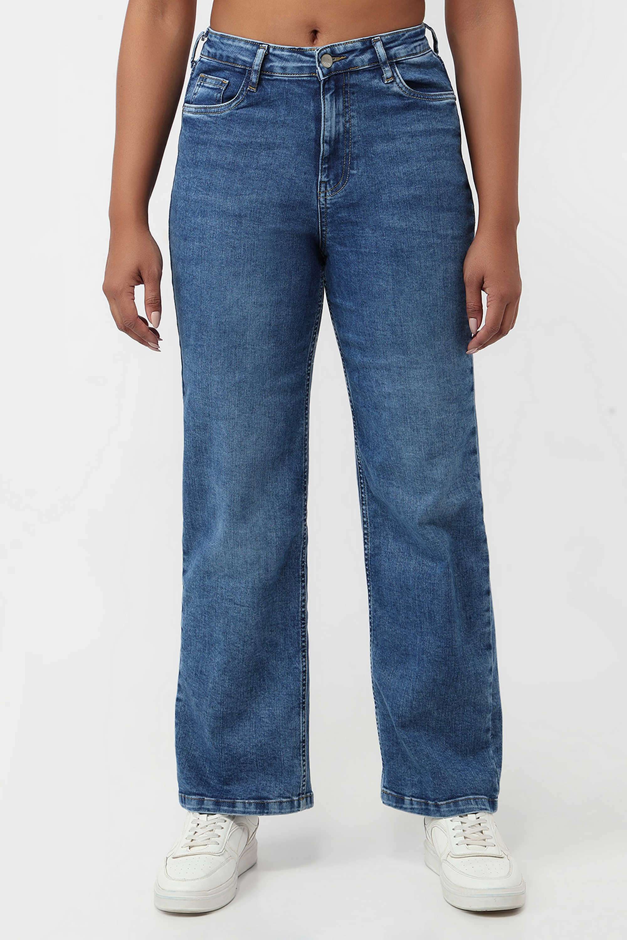 High-Rise-Blended-Fabric-Straight-Fit-Women-s-Jeans