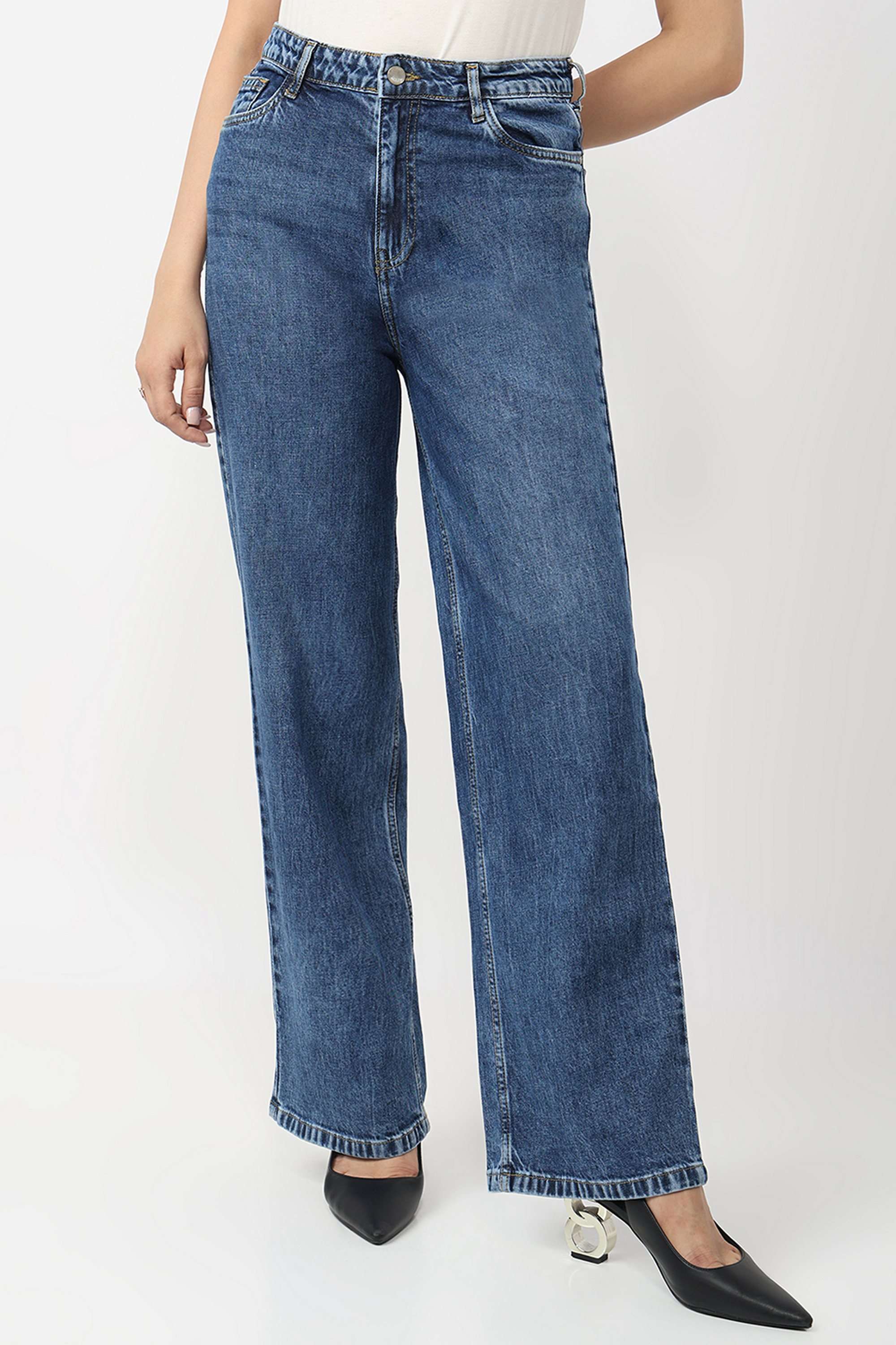 High-Rise-Blended-Fabric-Straight-Fit-Women-Jeans