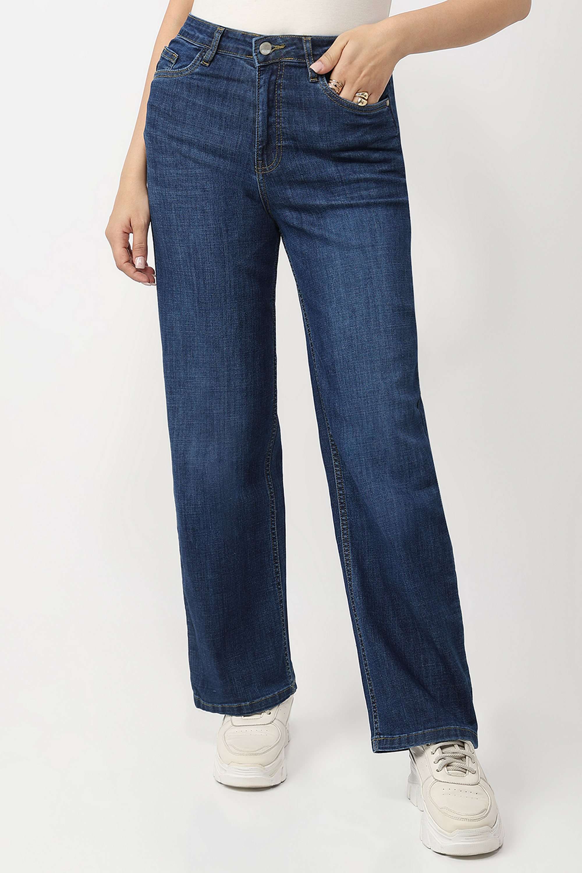 High-Rise-Blended-Fabric-Straight-Fit-Women-Jeans