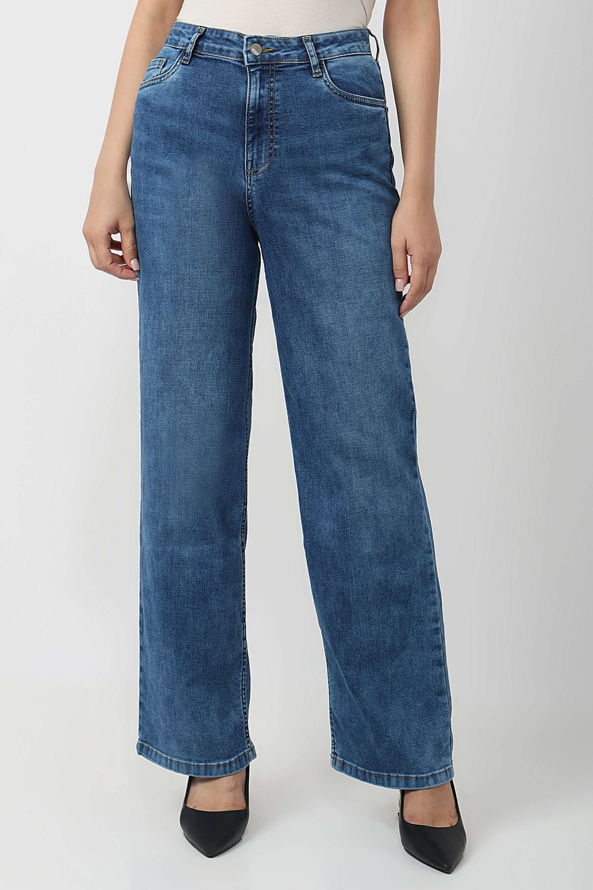 High-Rise-Blended-Fabric-Straight-Fit-Women-Jeans
