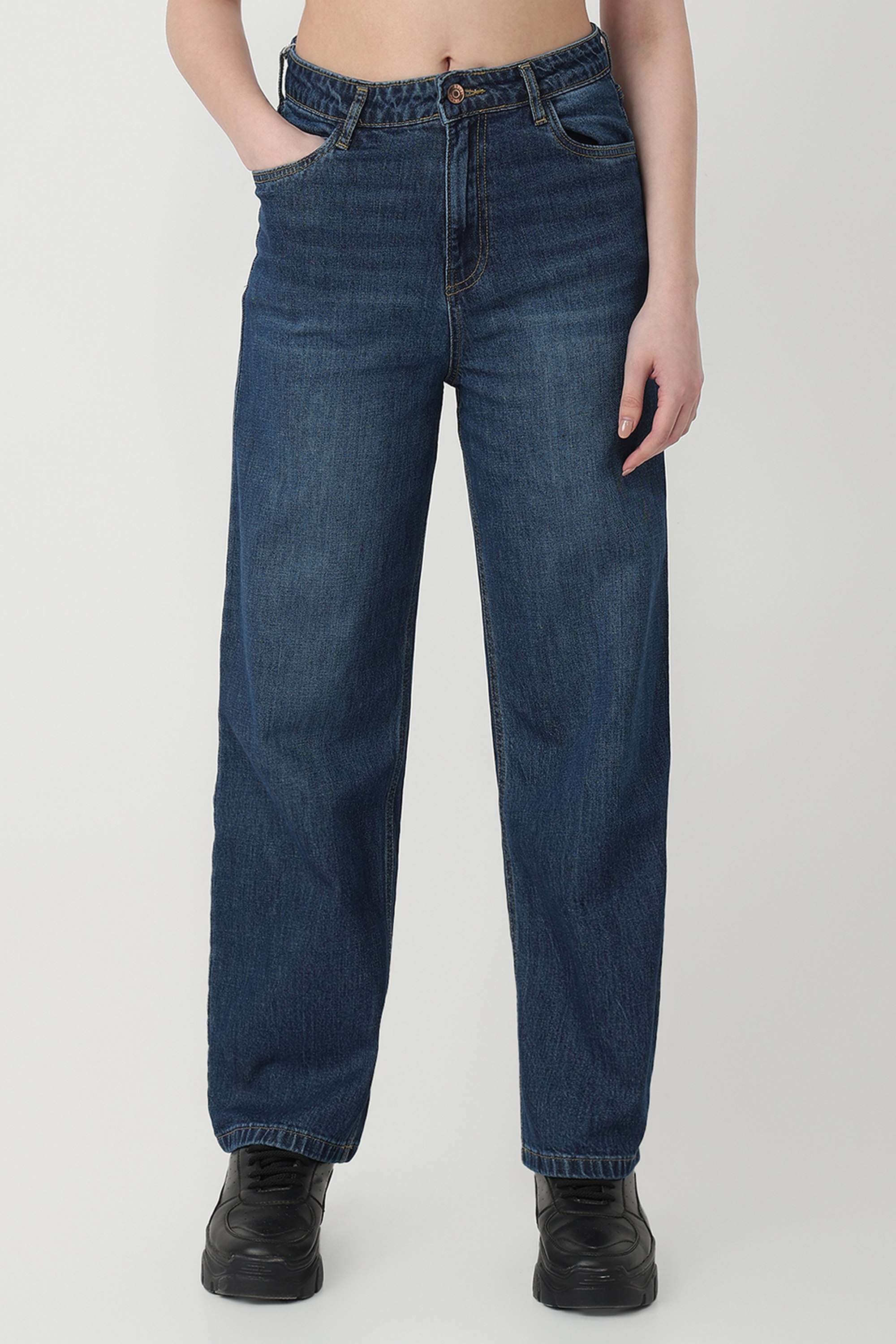 High-Rise-Blended-Fabric-Relaxed-Fit-Women-s-Jeans