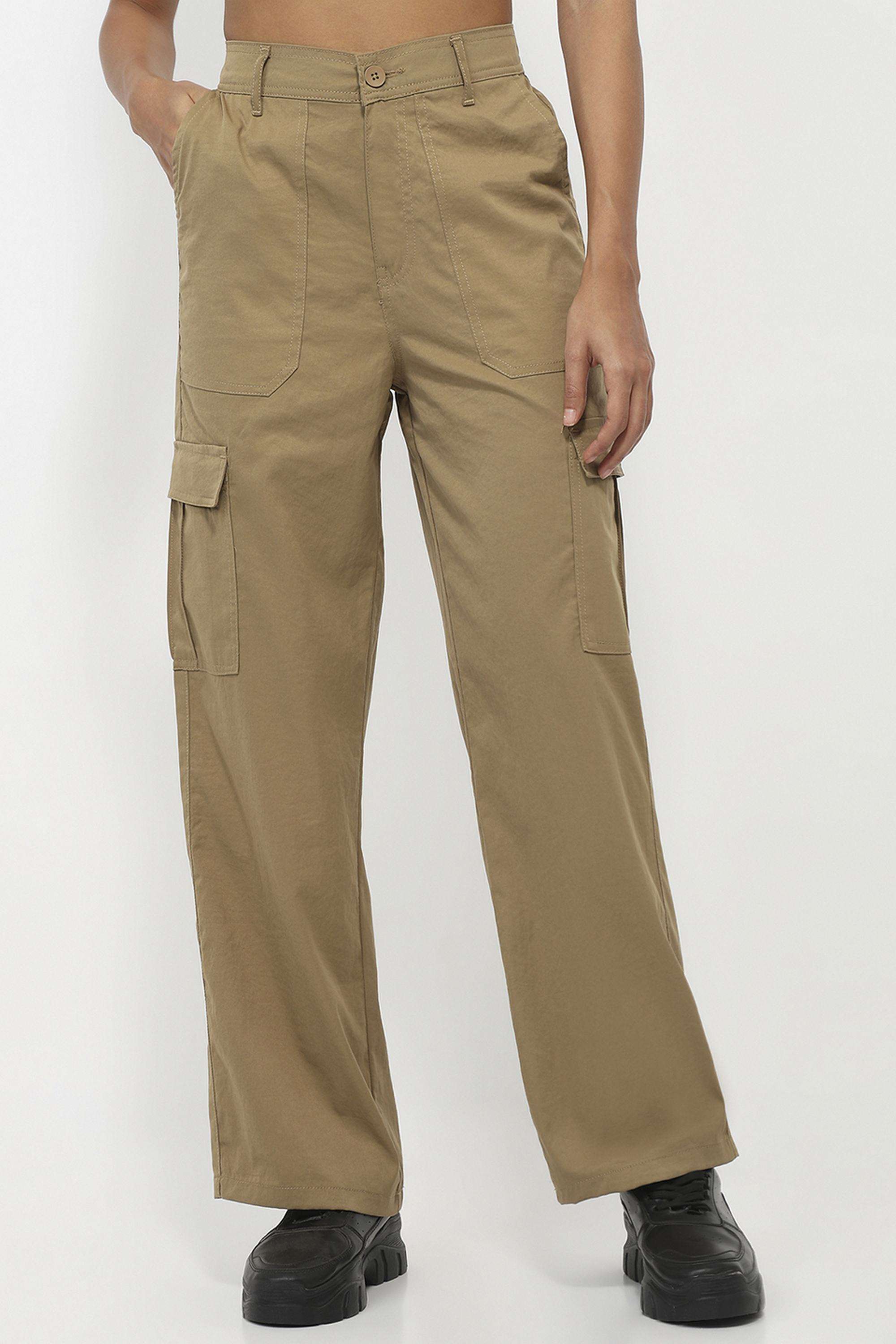 Solid-Relaxed-Fit-Blended-Fabric-Women-Casual-Wear-Trousers