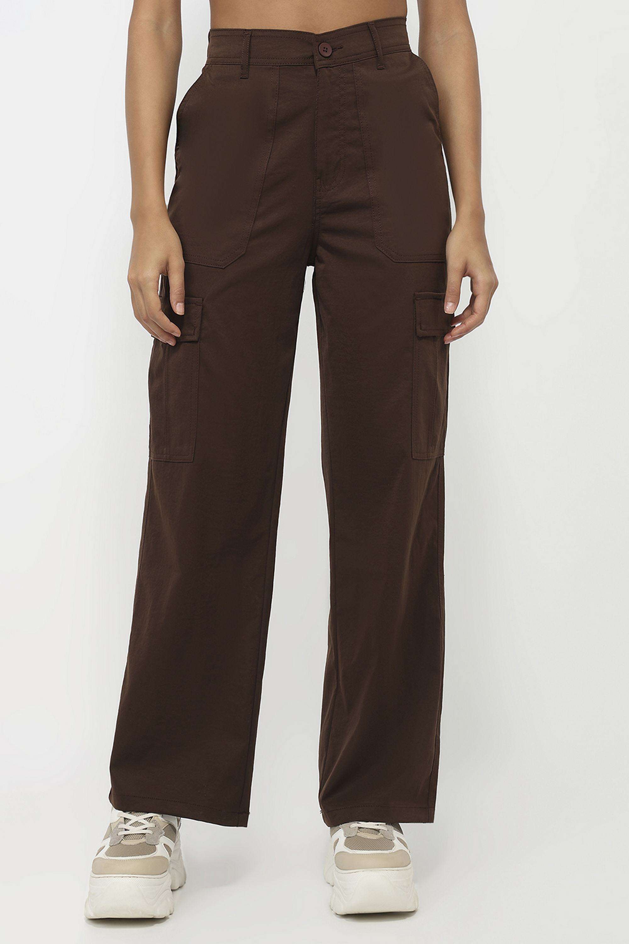Solid-Relaxed-Fit-Blended-Fabric-Women-Casual-Wear-Trousers