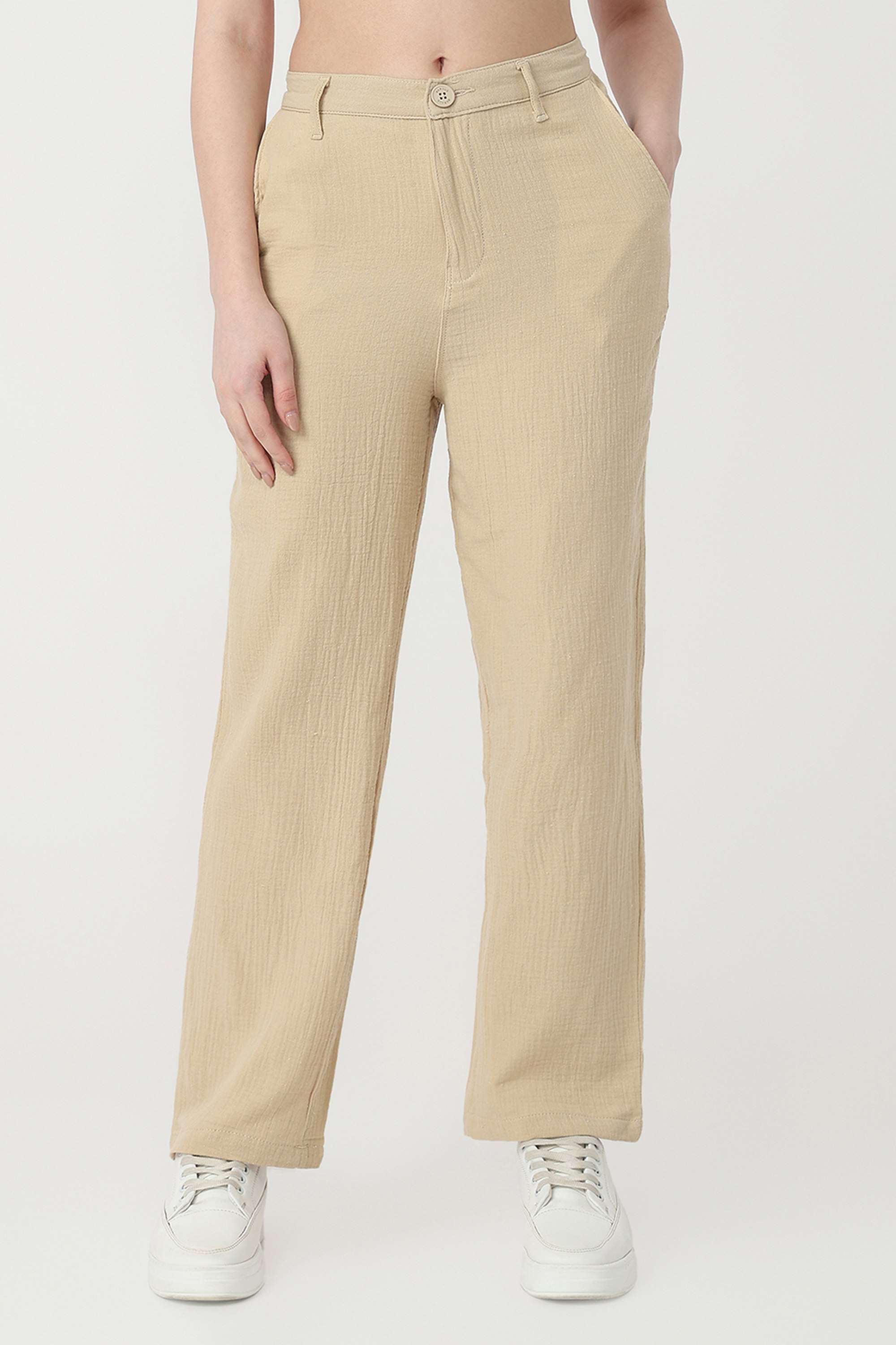 Solid-Straight-Fit-Cotton-Women-s-Casual-Wear-Trousers