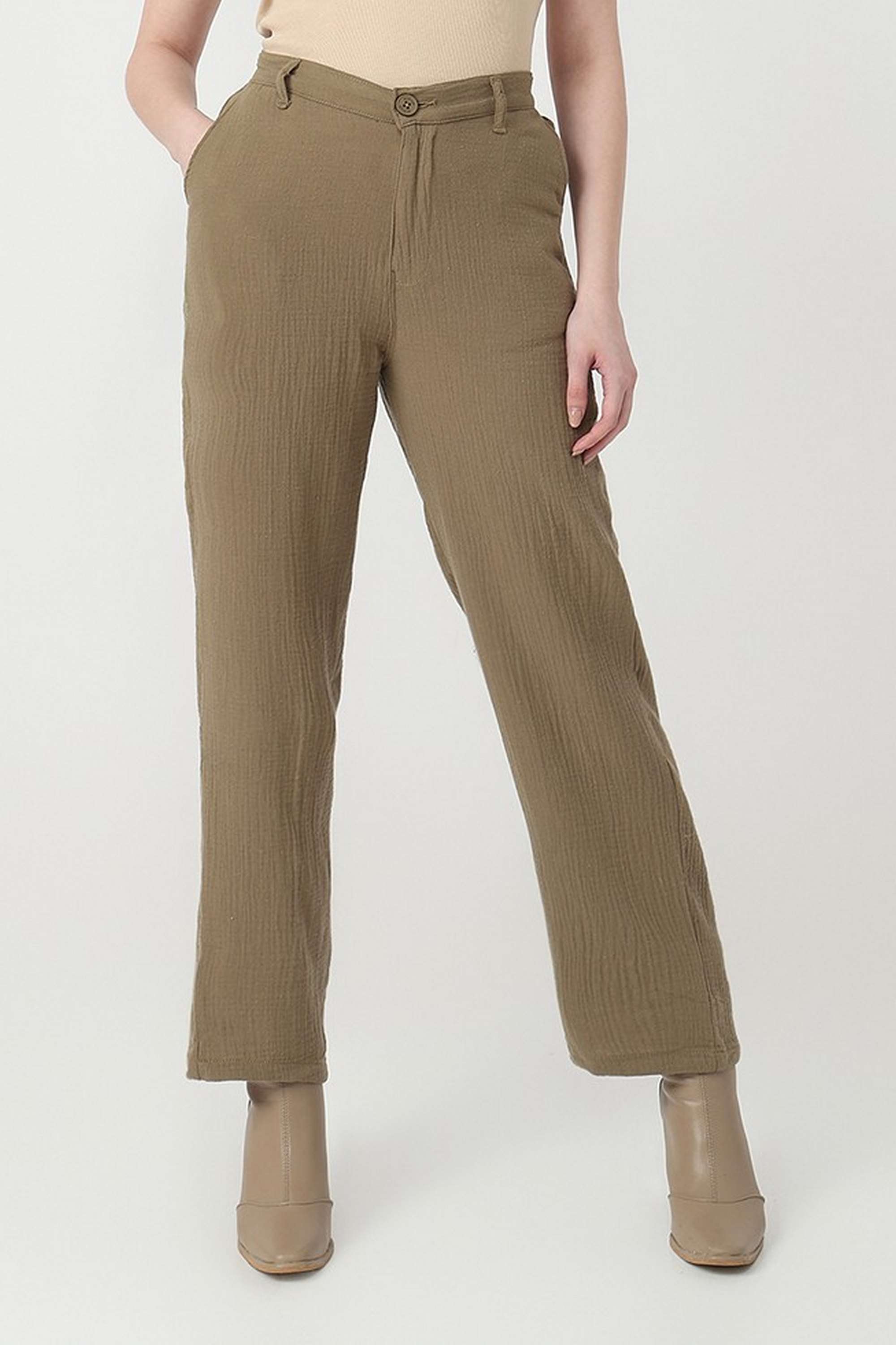 Solid-Straight-Fit-Cotton-Women-s-Casual-Wear-Trousers