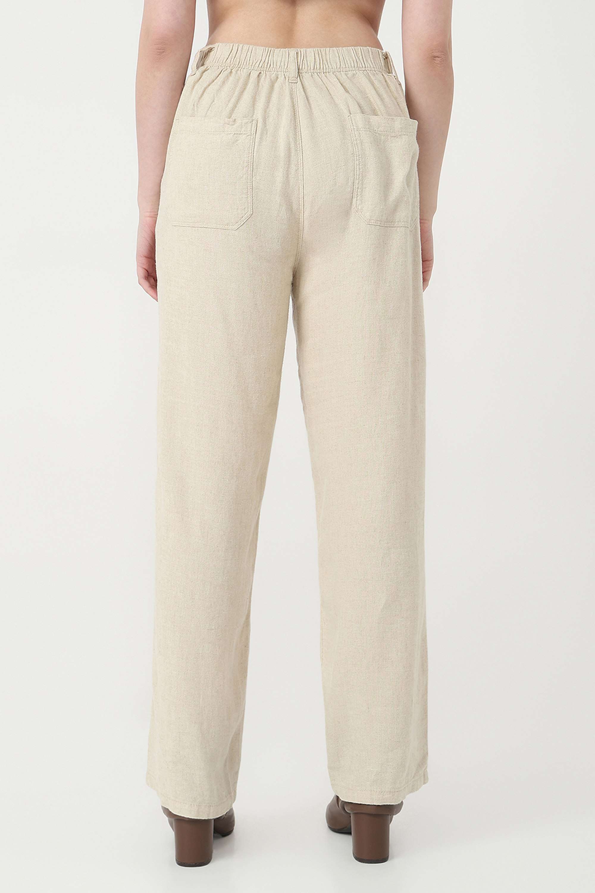 Solid-Straight-Fit-Blended-Fabric-Women-s-Casual-Wear-Trousers
