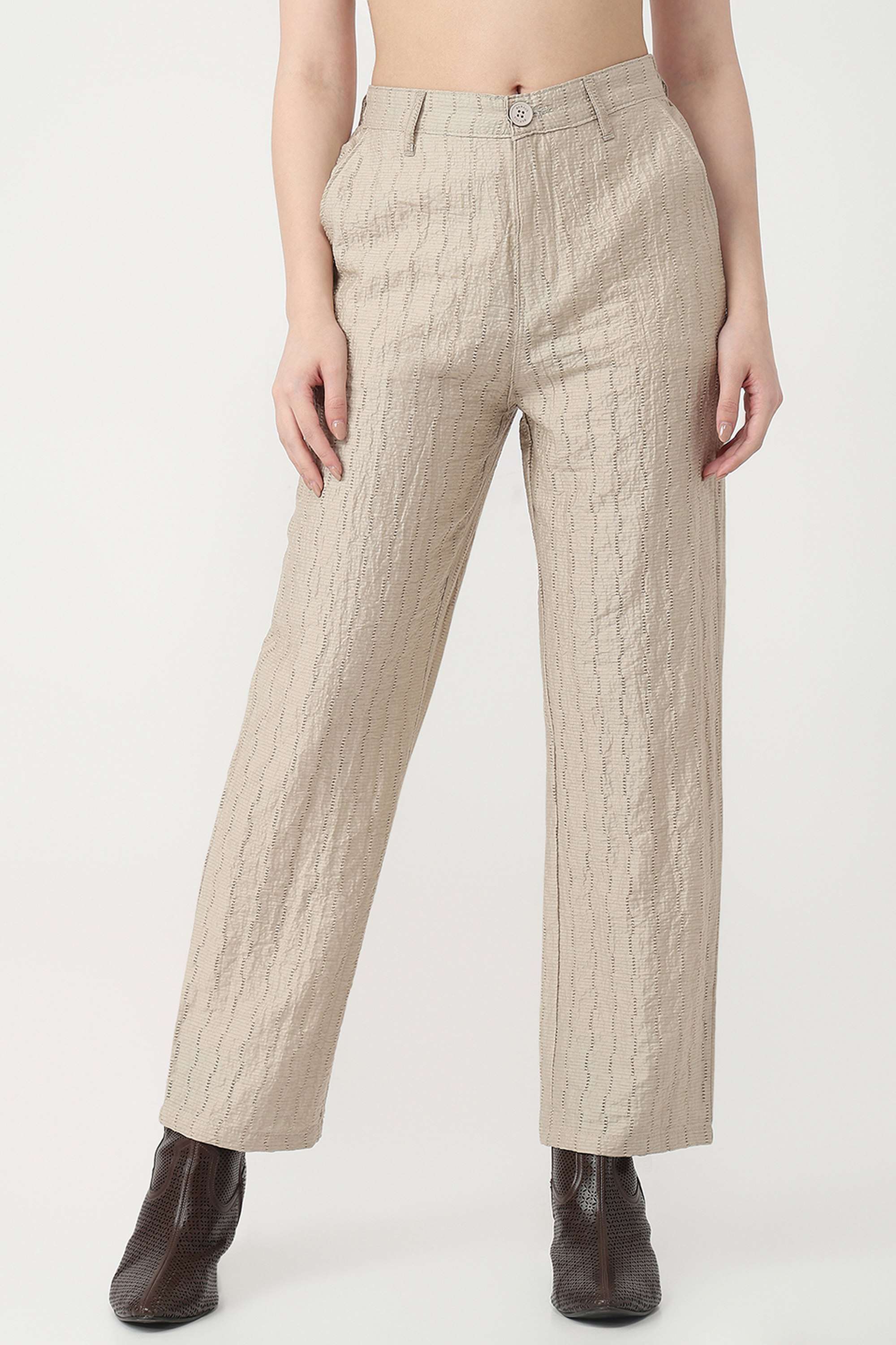 Solid-Straight-Fit-Blended-Fabric-Women-s-Casual-Wear-Trousers