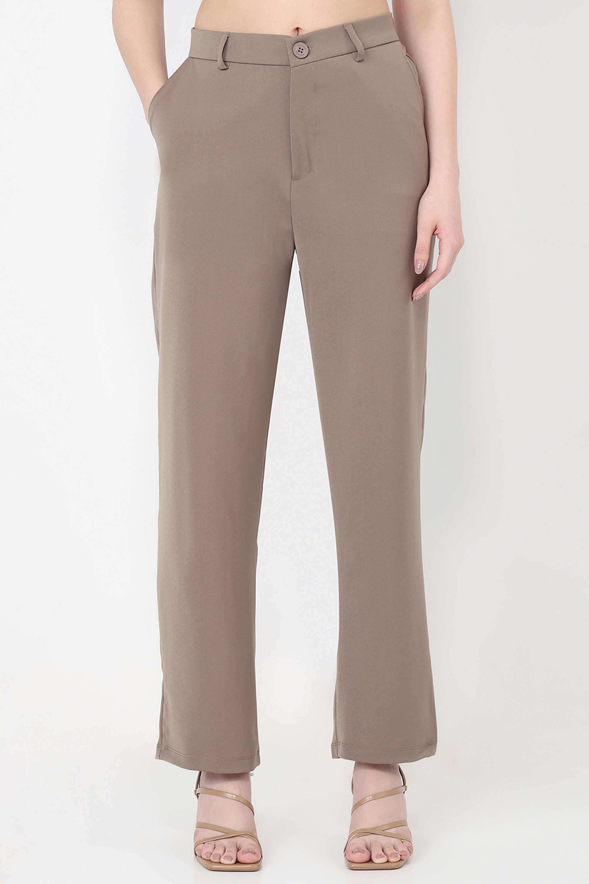 Solid-Relaxed-Fit-Blended-Fabric-Women-s-Casual-Wear-Trousers