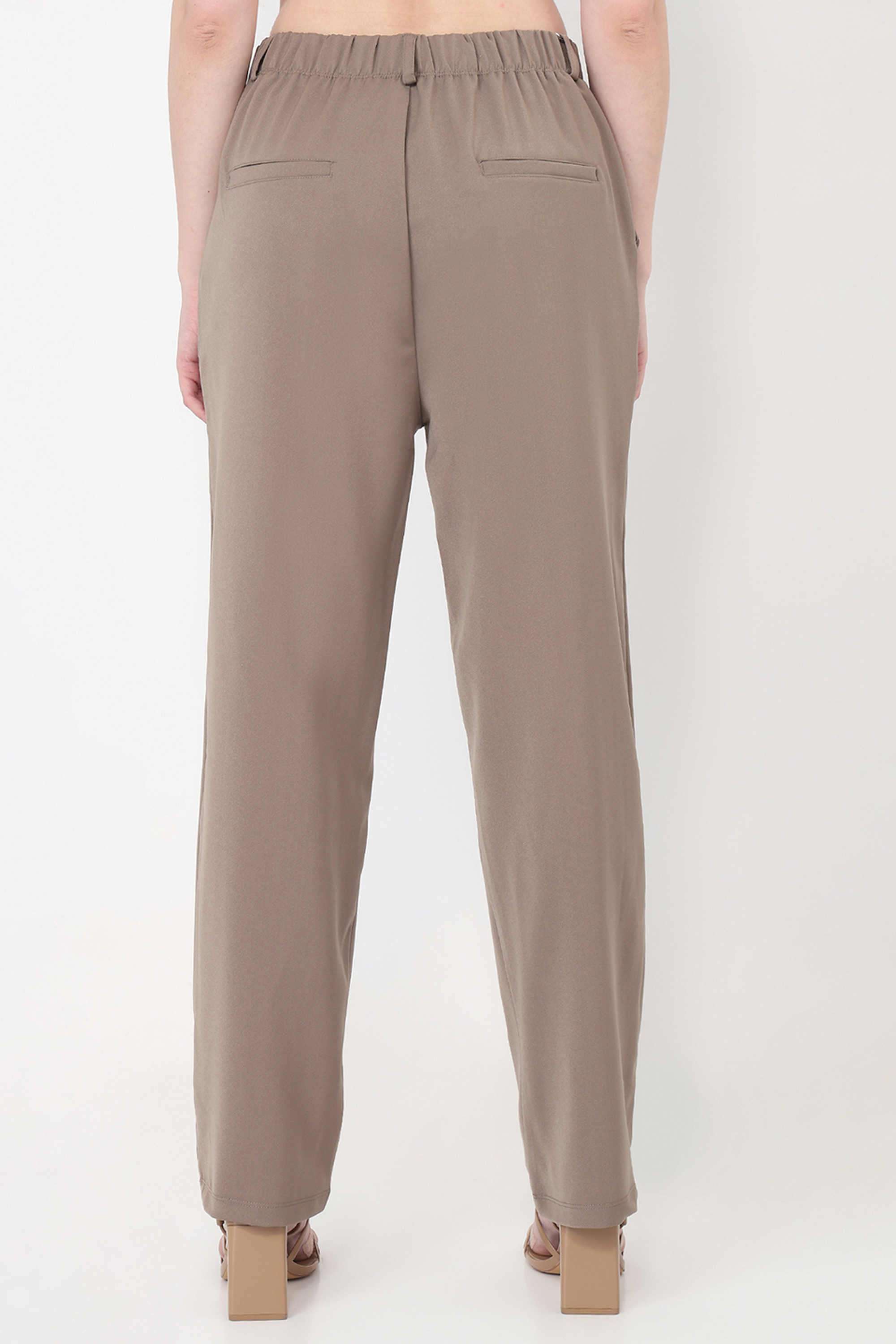 Solid-Relaxed-Fit-Blended-Fabric-Women-s-Casual-Wear-Trousers