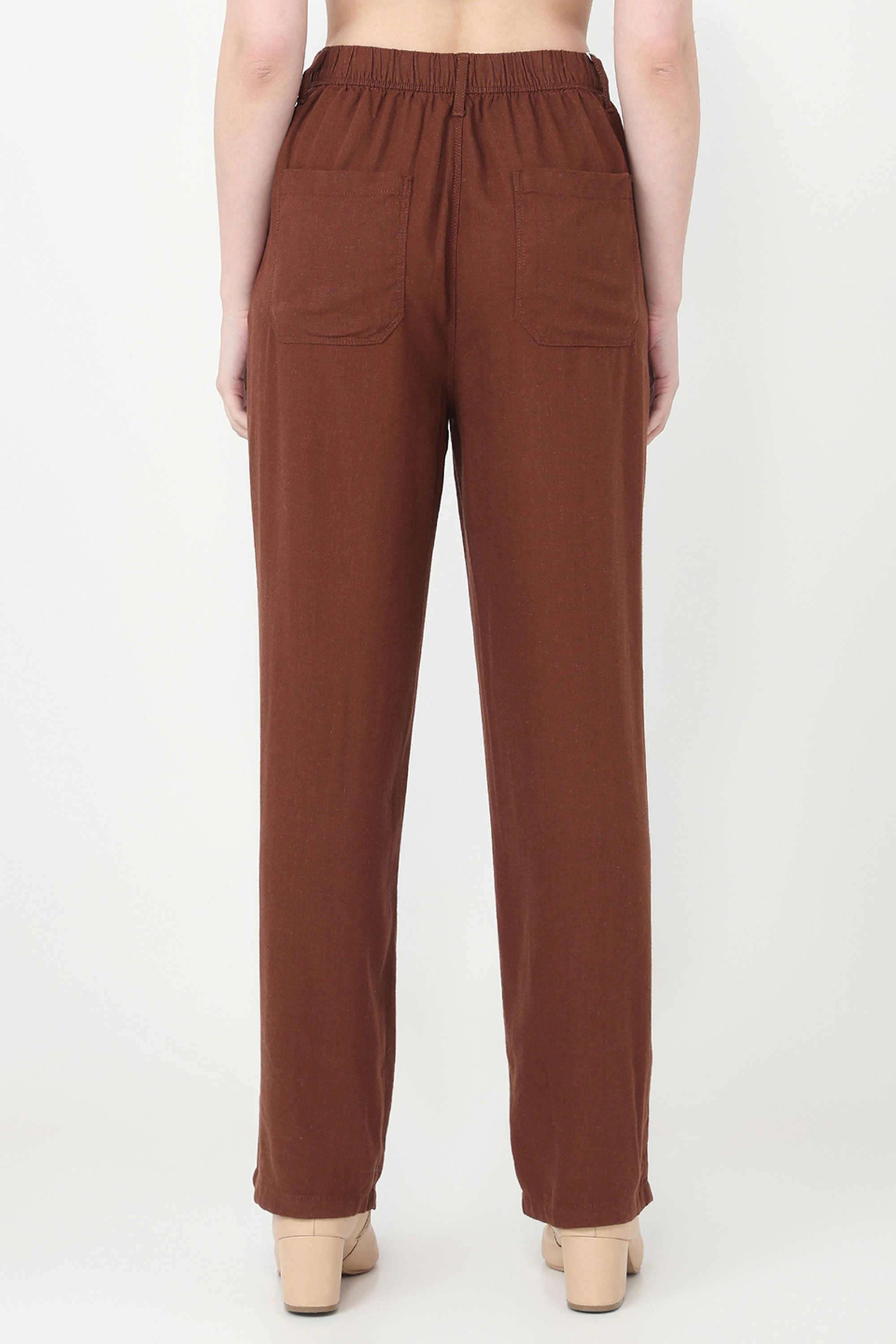 Solid-Relaxed-Fit-Blended-Fabric-Women-s-Casual-Wear-Trousers