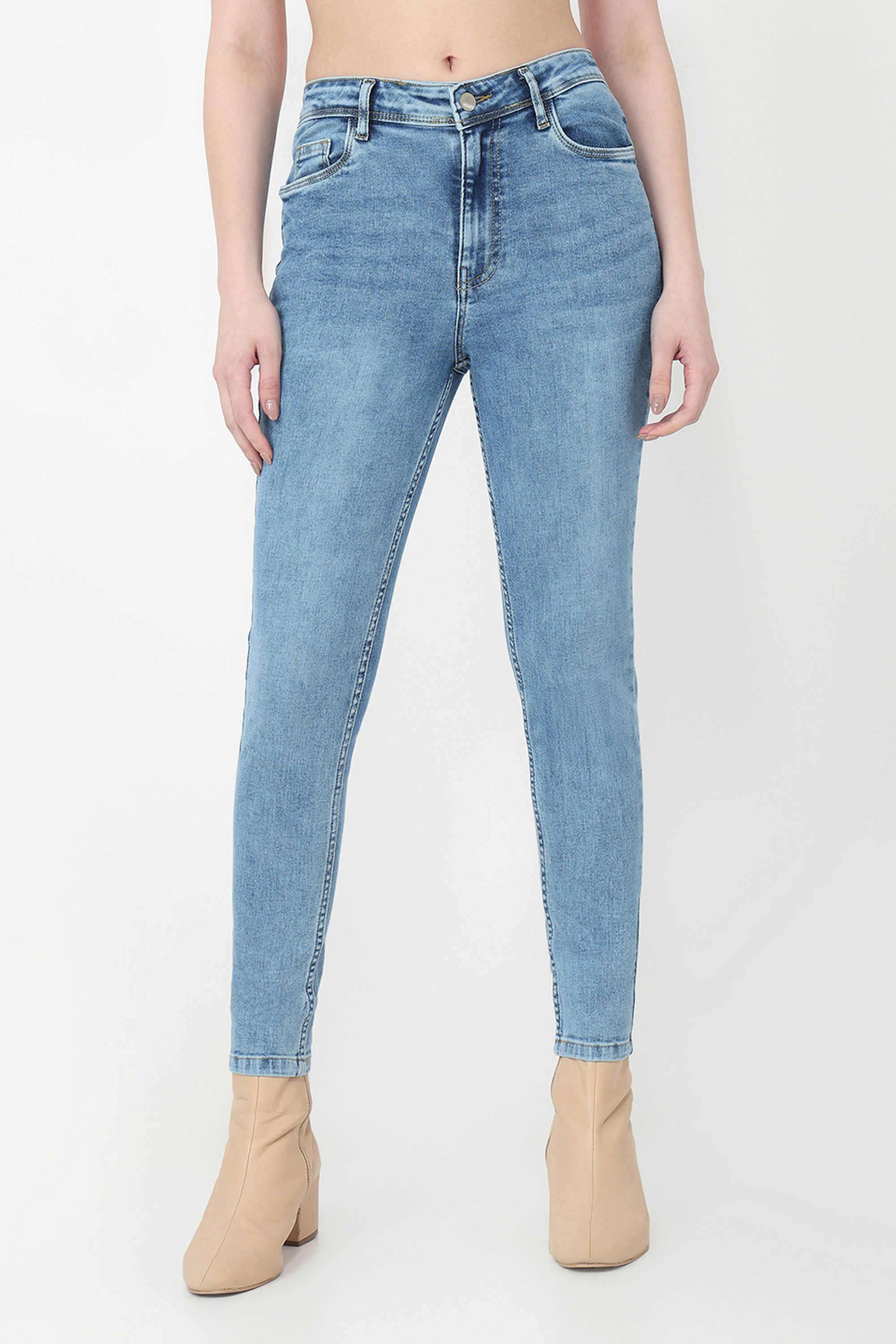 High-Rise-Blended-Fabric-Skinny-Fit-Women-s-Jeans