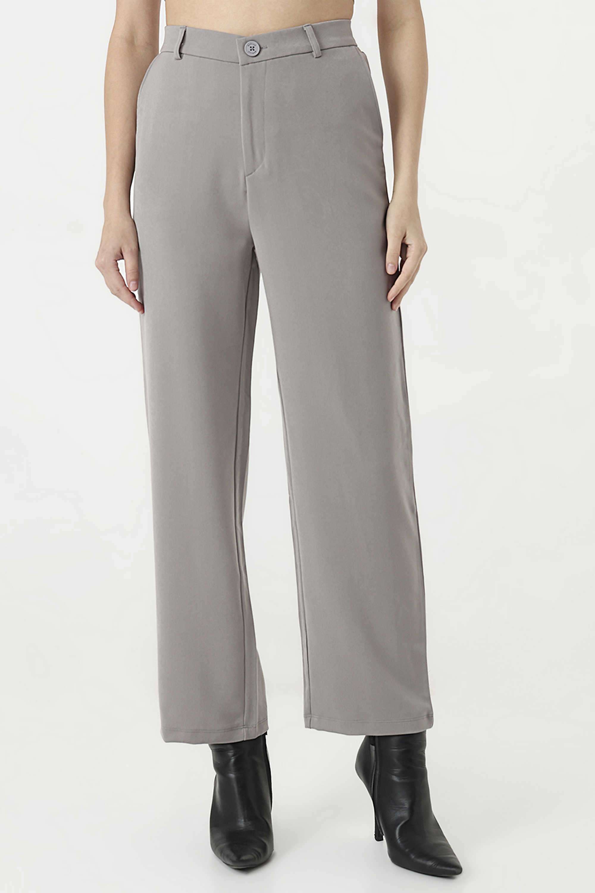 Solid-Straight-Fit-Polyester-Women-s-Casual-Wear-Trousers