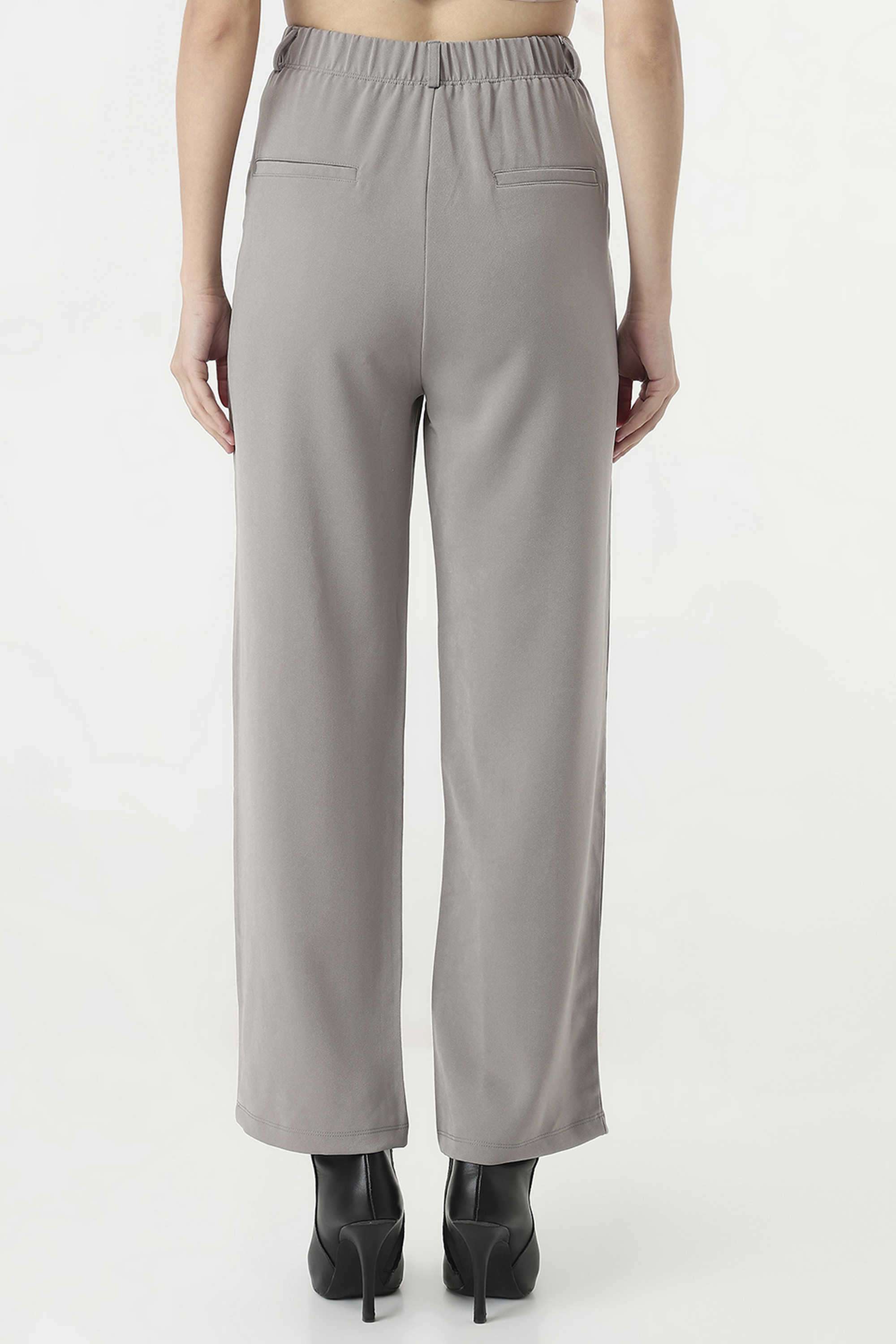 Solid-Straight-Fit-Polyester-Women-s-Casual-Wear-Trousers