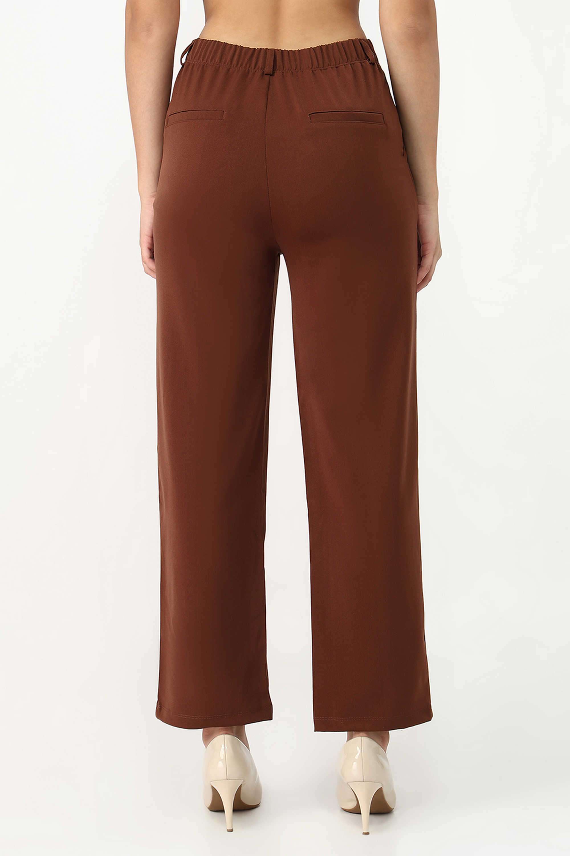 Solid-Straight-Fit-Polyester-Women-s-Casual-Wear-Trousers