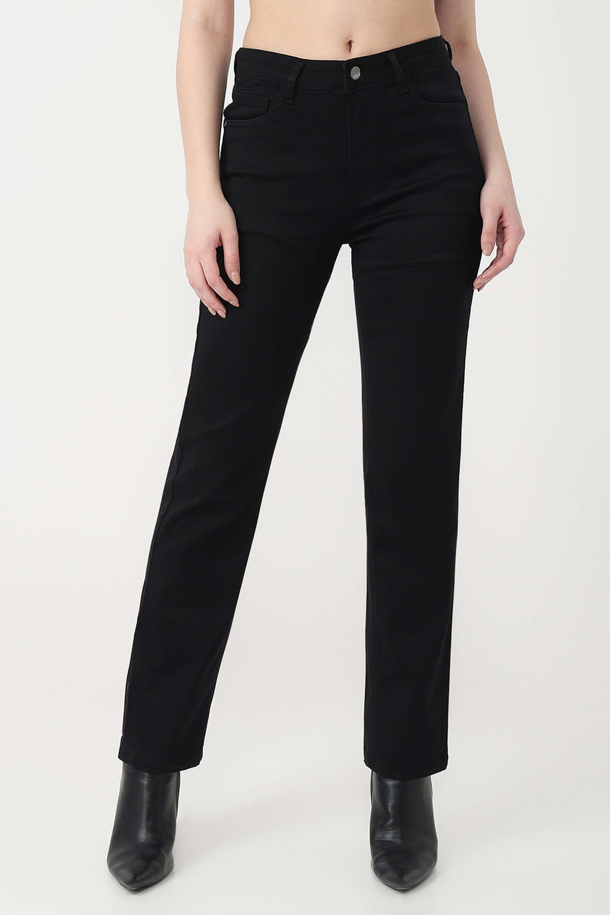 High-Rise-Blended-Fabric-Straight-Fit-Women-s-Jeans