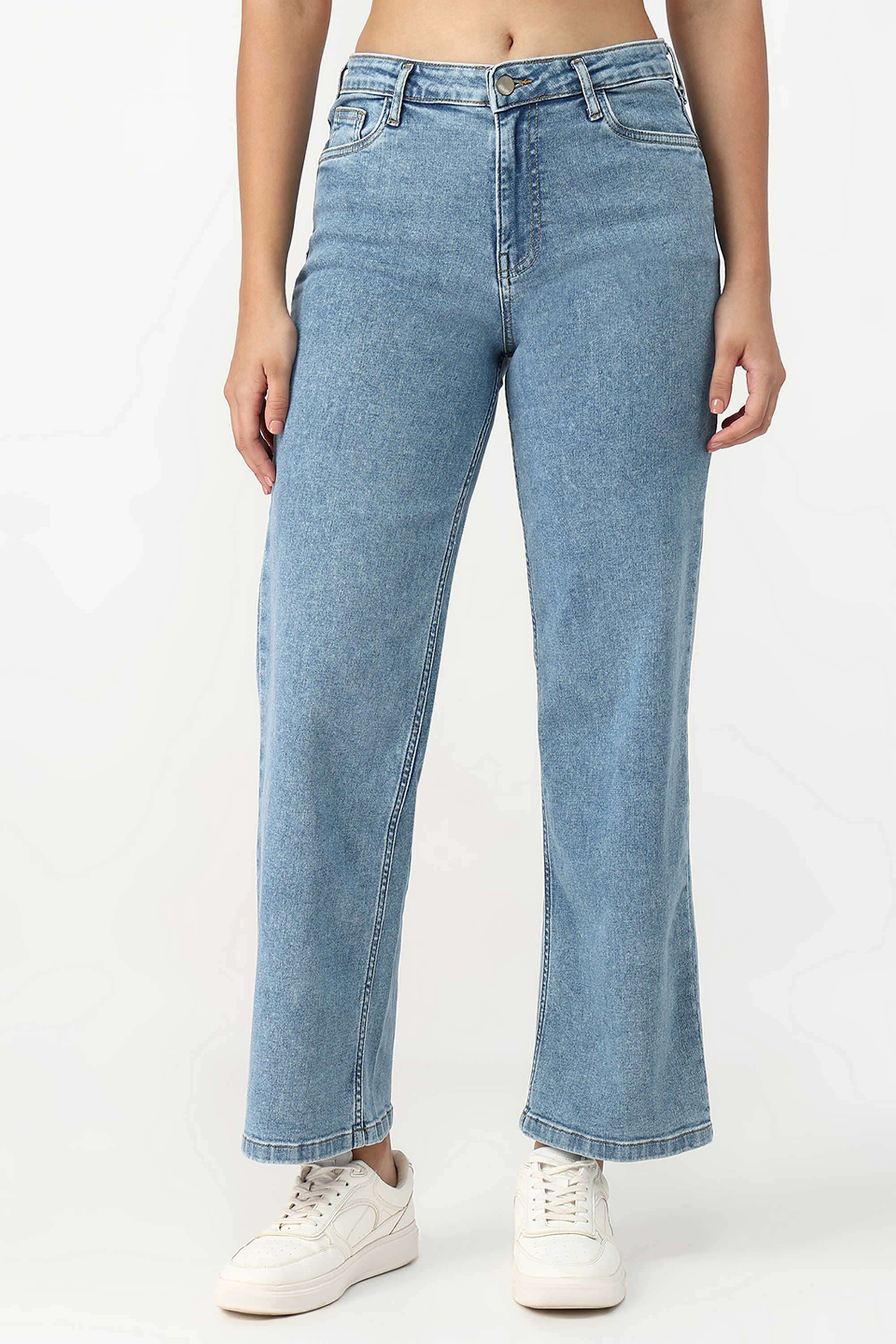 High-Rise-Blended-Fabric-Straight-Fit-Women-s-Jeans