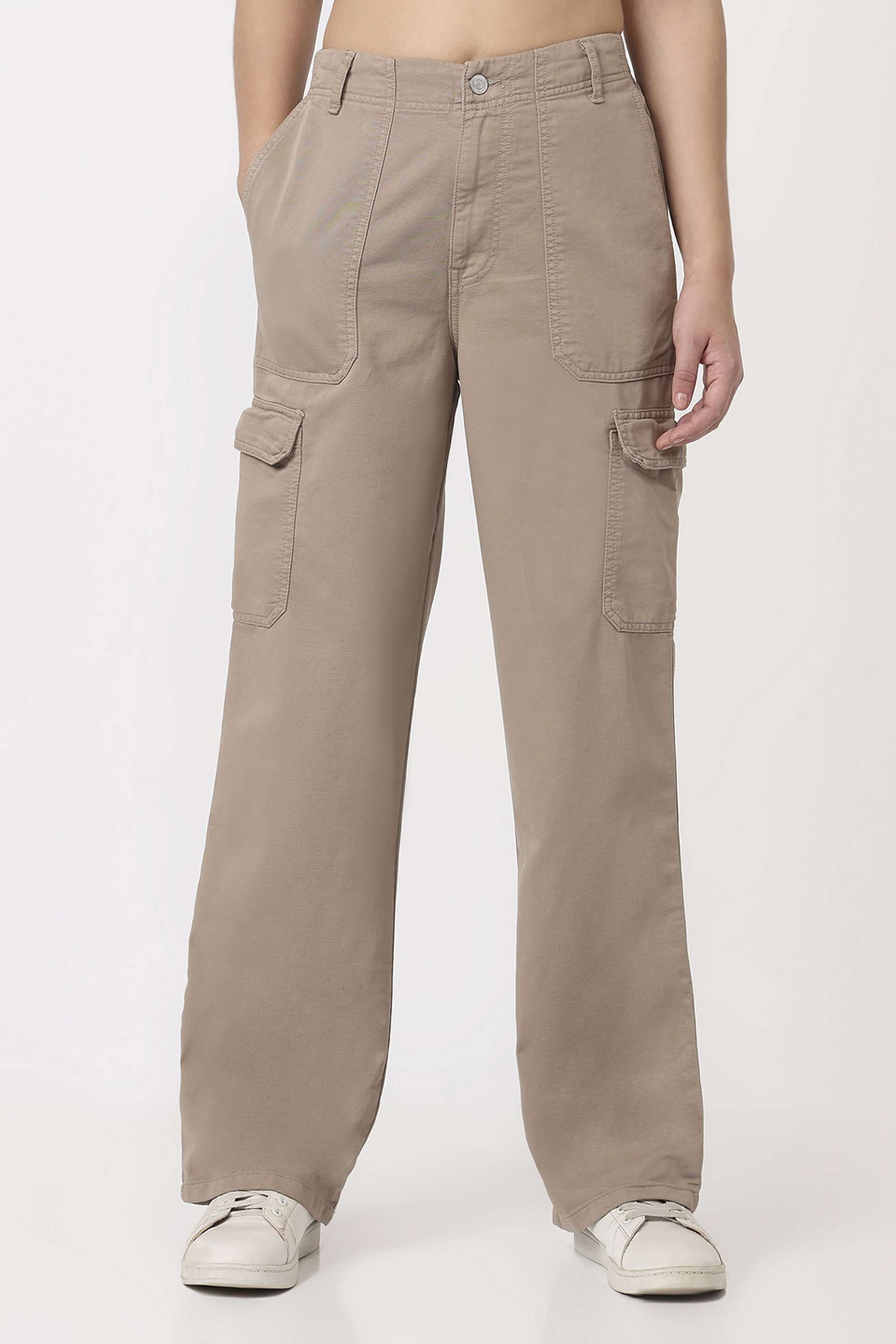 Solid-Relaxed-Fit-Blended-Fabric-Women-Casual-Wear-Trousers