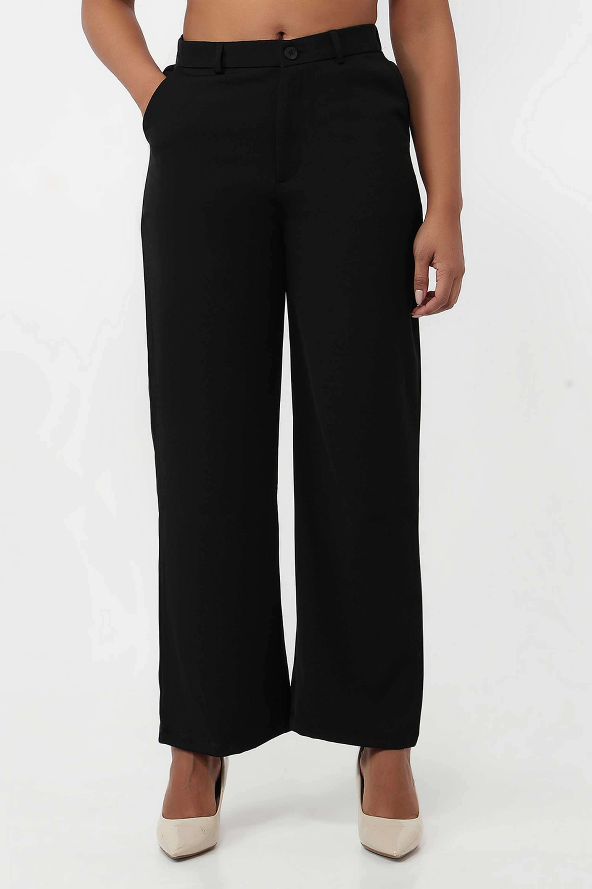 Solid-Relaxed-Fit-Blended-Fabric-Women-s-Casual-Wear-Trousers