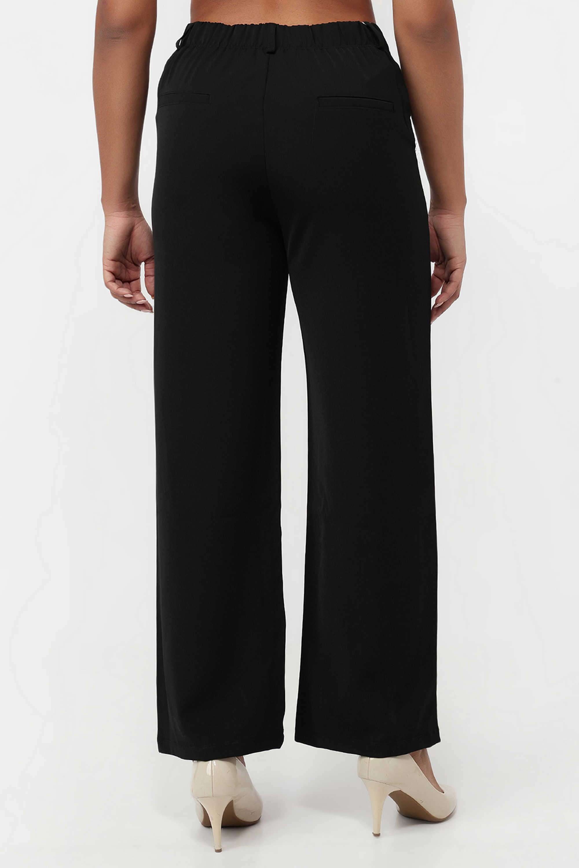Solid-Relaxed-Fit-Blended-Fabric-Women-Casual-Wear-Trousers