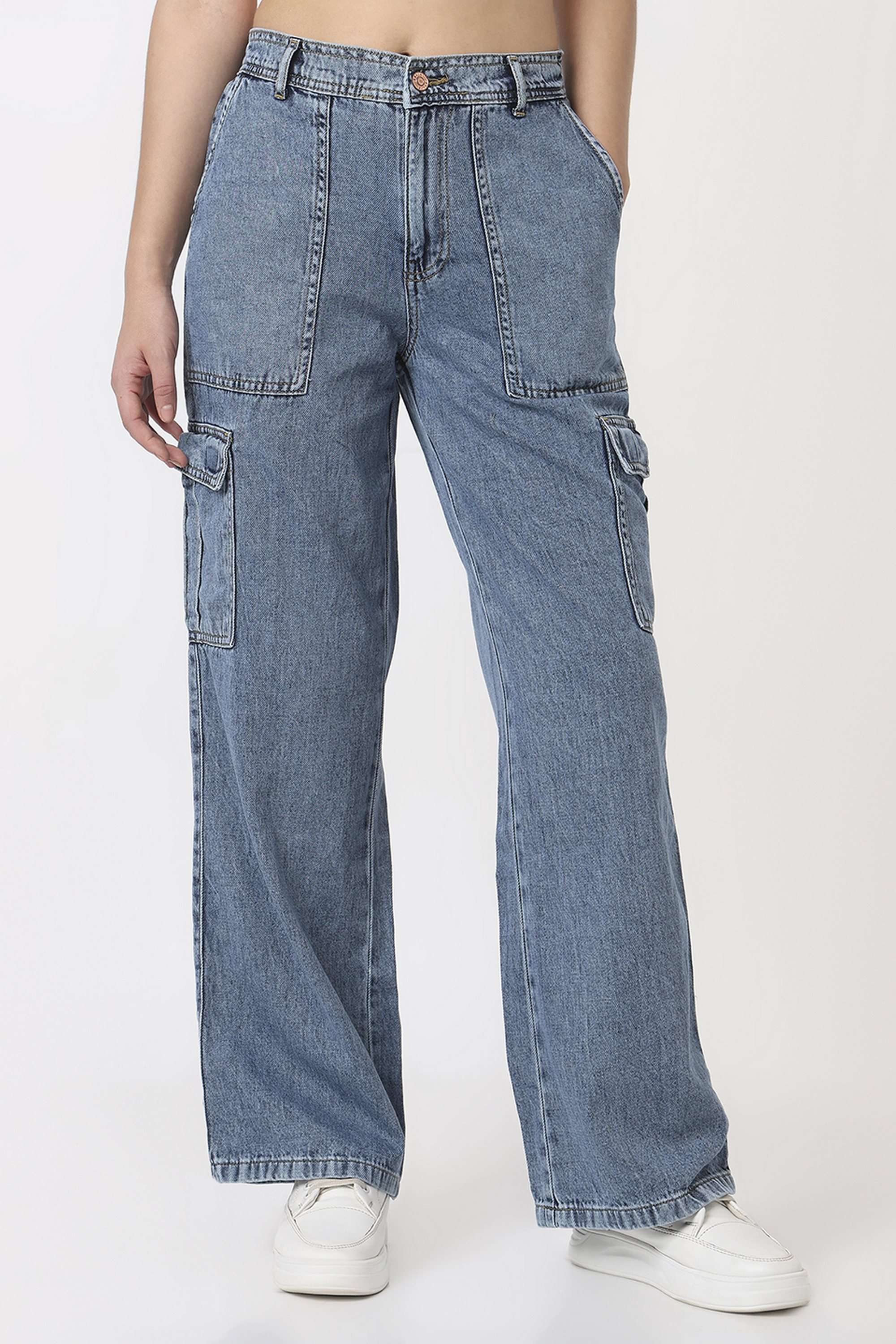 Solid-Relaxed-Fit-Cotton-Women-Casual-Wear-Jeans