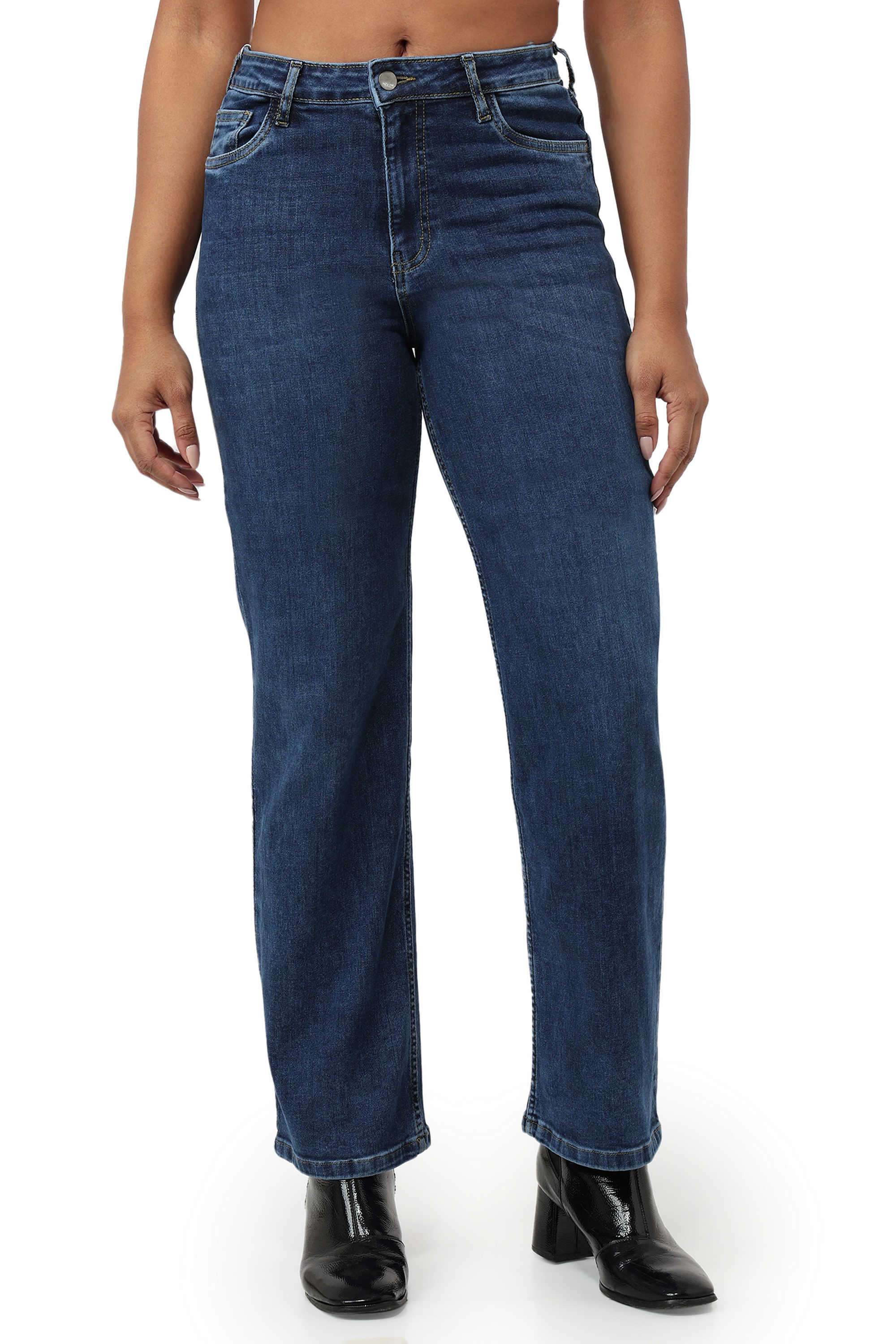 High-Rise-Blended-Fabric-Straight-Fit-Women-s-Jeans