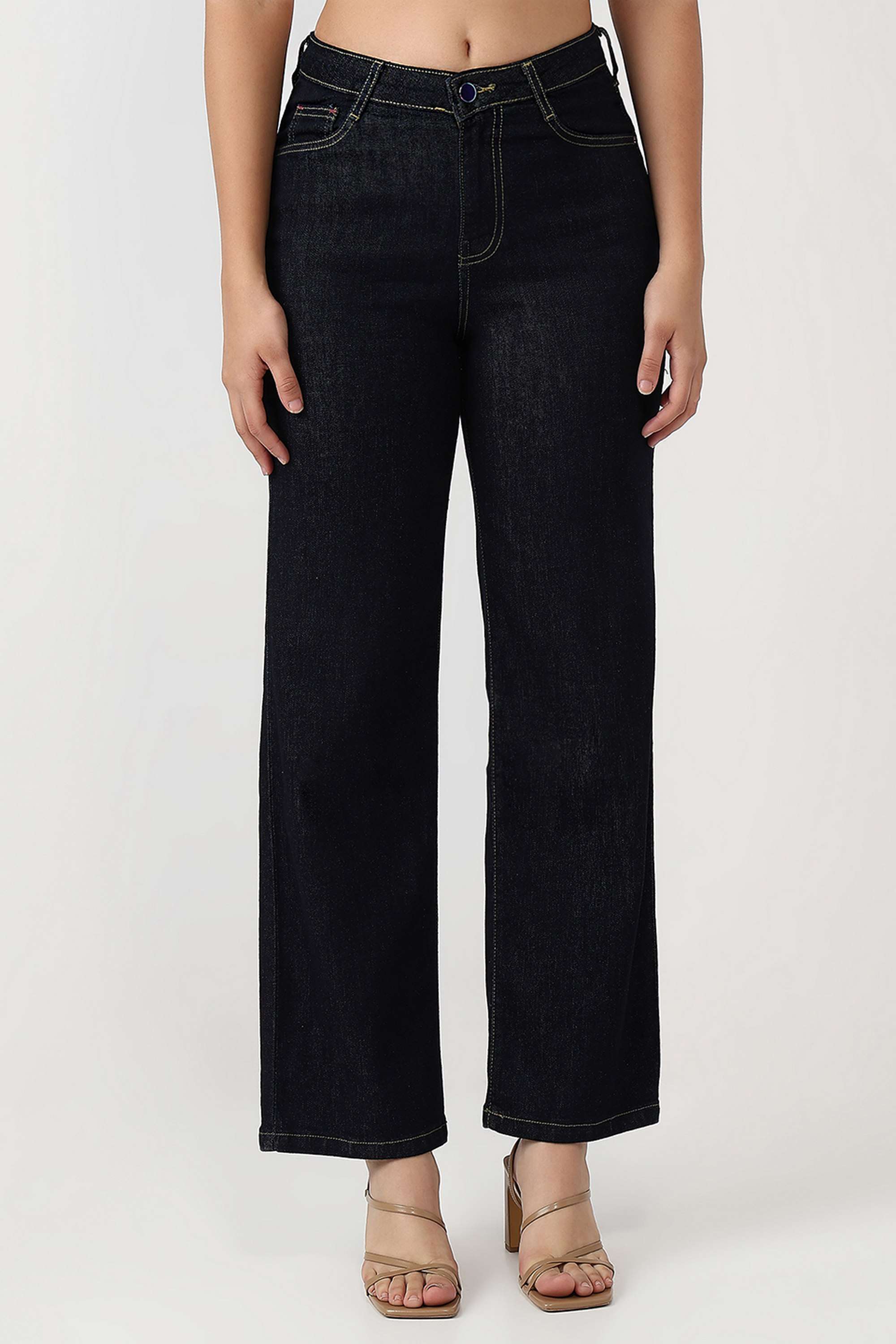 High-Rise-Blended-Fabric-Straight-Fit-Women-s-Jeans