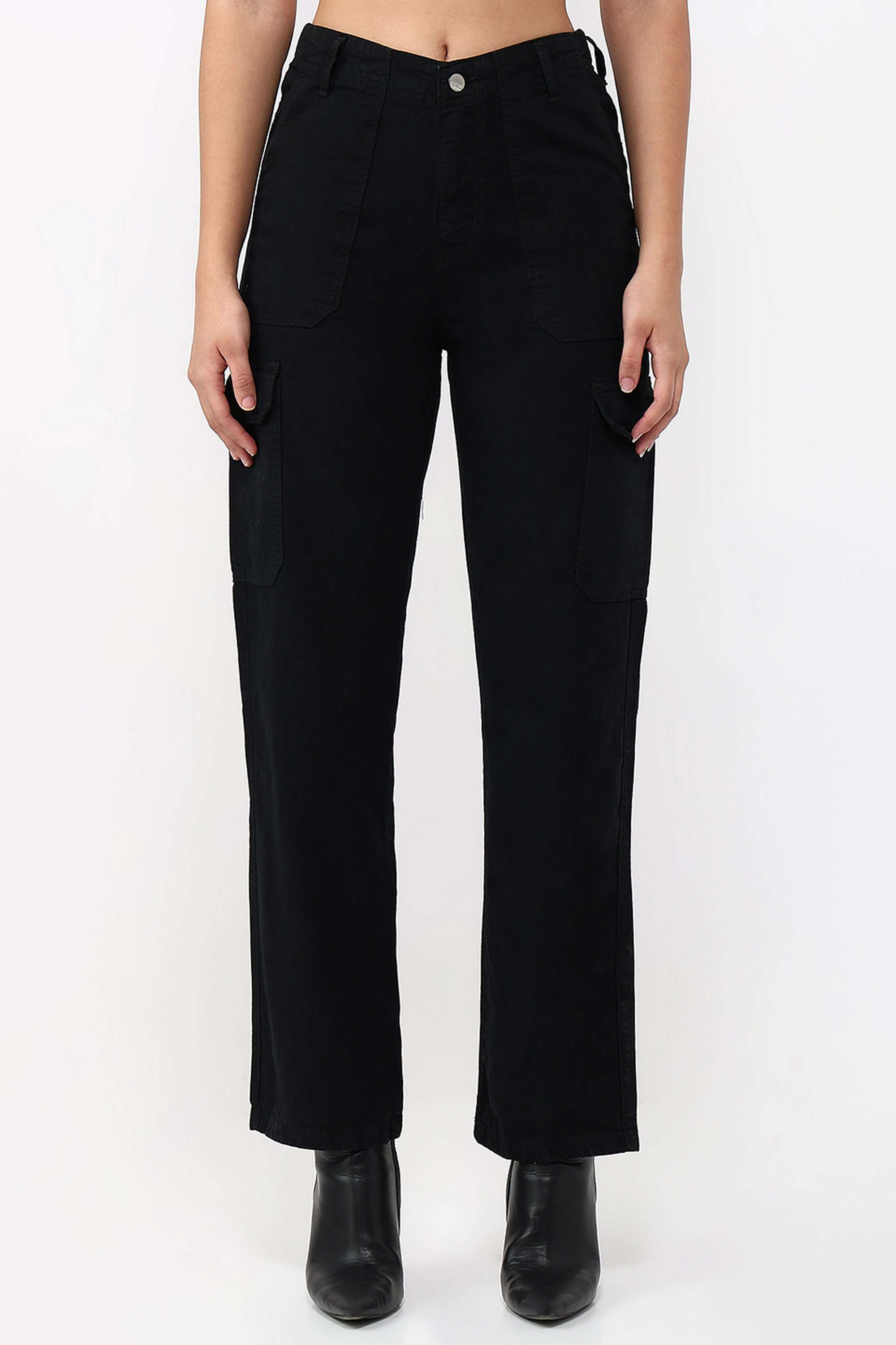 Solid-Relaxed-Fit-Blended-Fabric-Women-s-Casual-Wear-Trousers