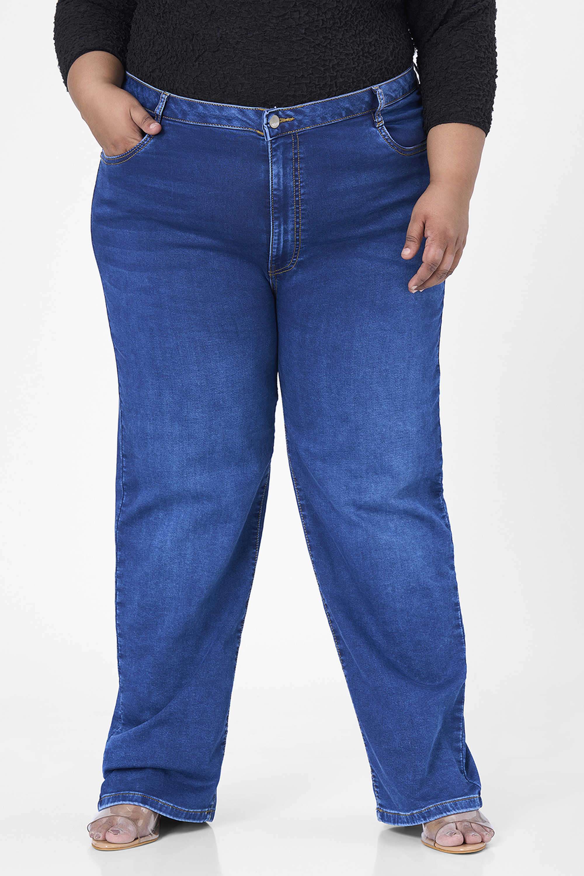 High-Rise-Blended-Fabric-Straight-Fit-Women-s-Jeans