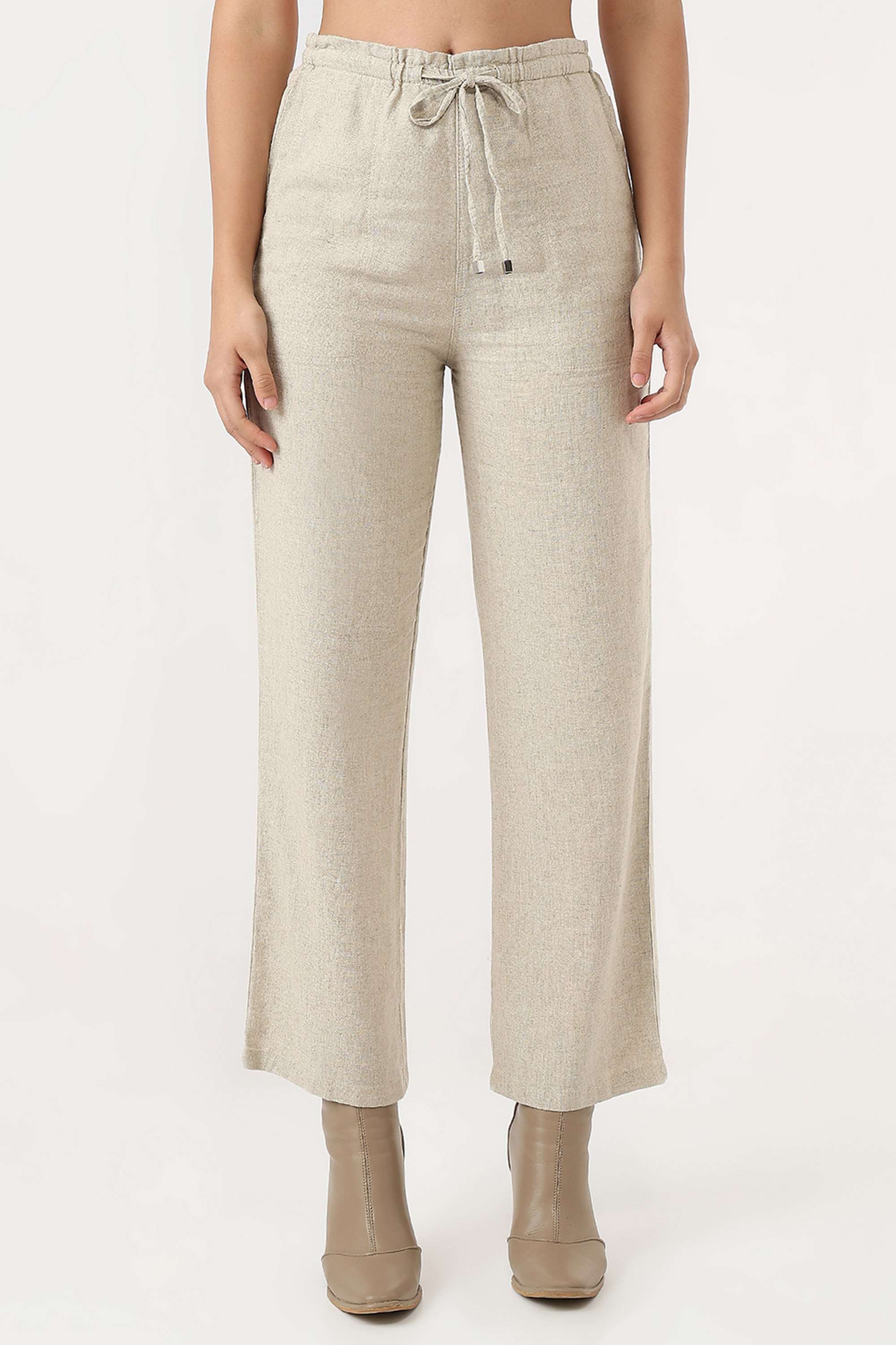 Solid-Relaxed-Fit-Cotton-Women-s-Casual-Wear-Trousers