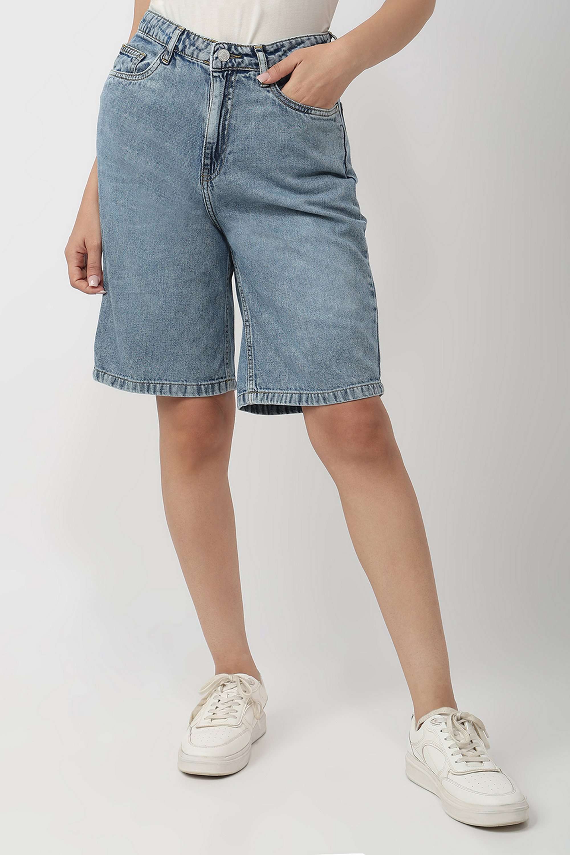 Relaxed-Fit-Knee-Length-Cotton-Women-Casual-Wear-Shorts