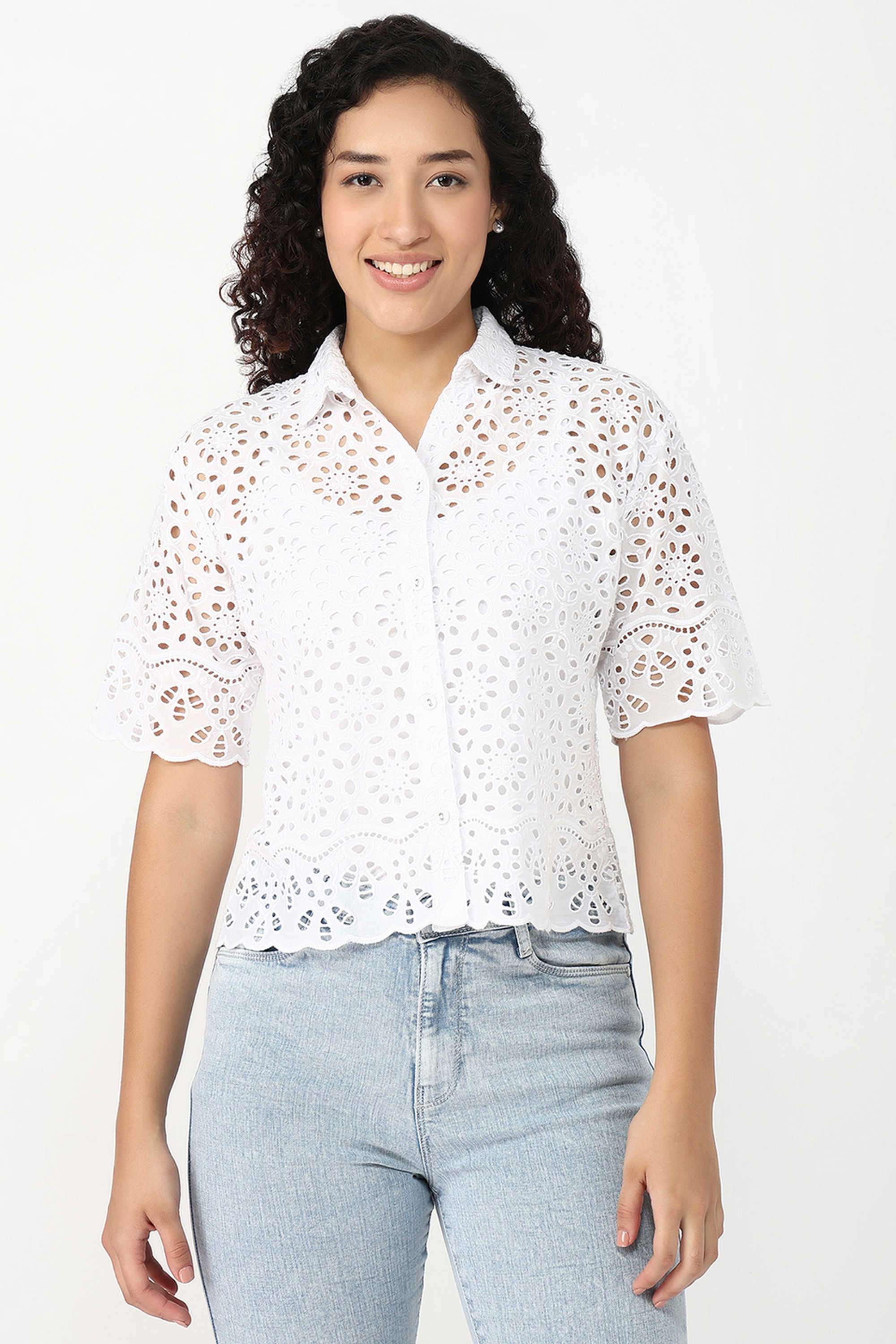 Schiffli-Collared-Cotton-Women-s-Casual-Wear-Shirt