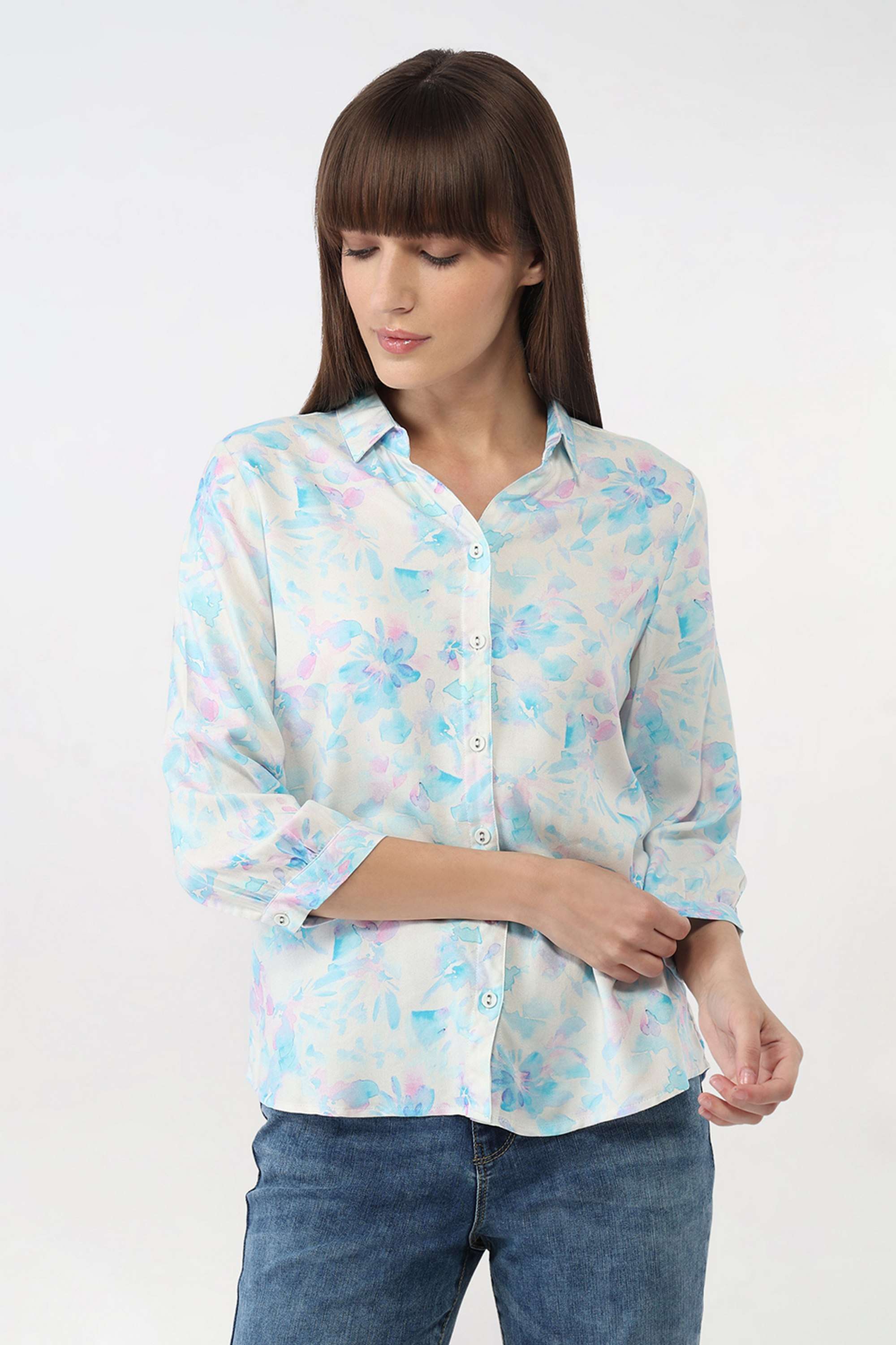 Floral-Collared-Rayon-Women-s-Casual-Wear-Shirt