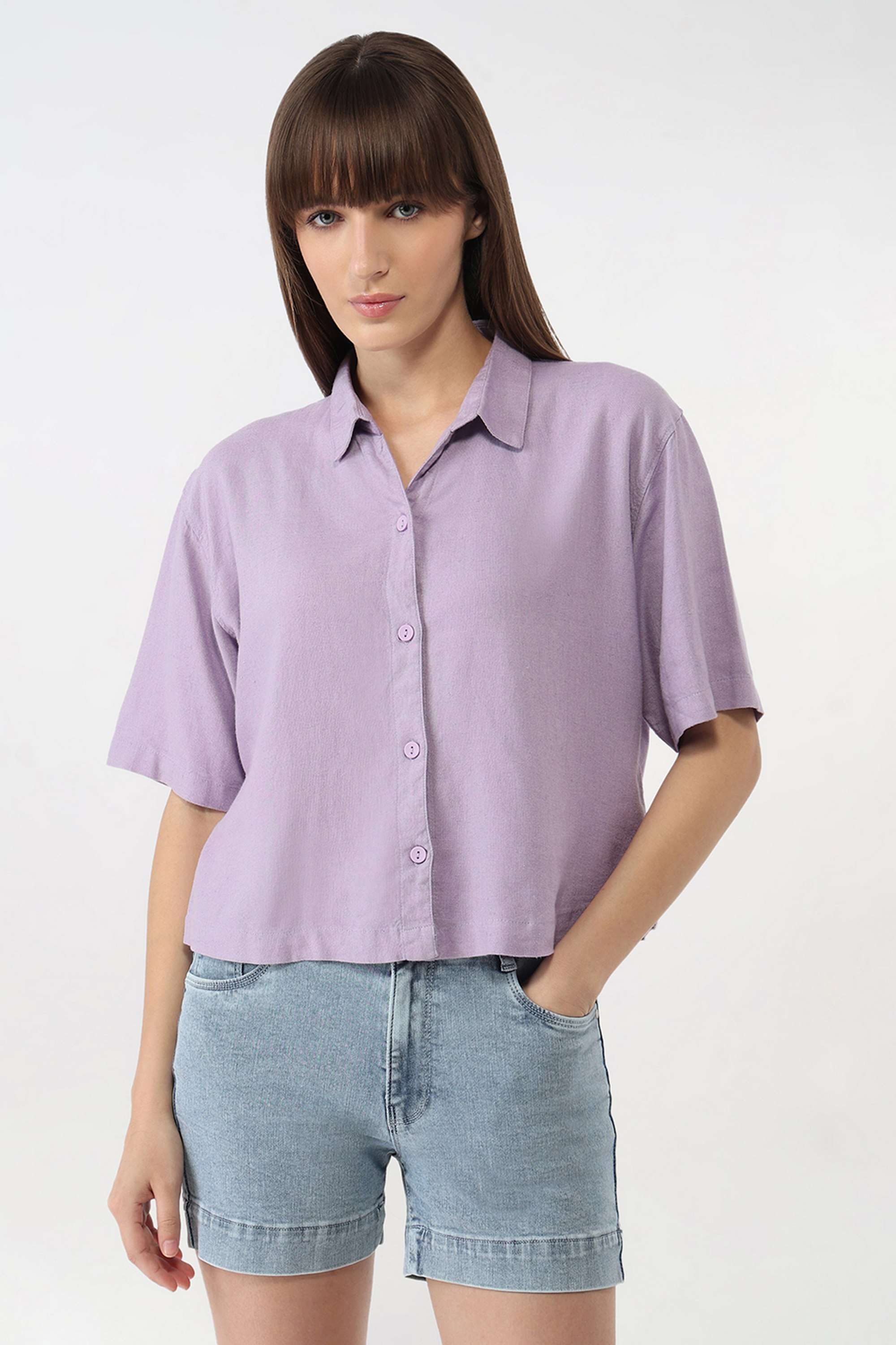 Solid-Collared-Viscose-Women-s-Casual-Wear-Shirt