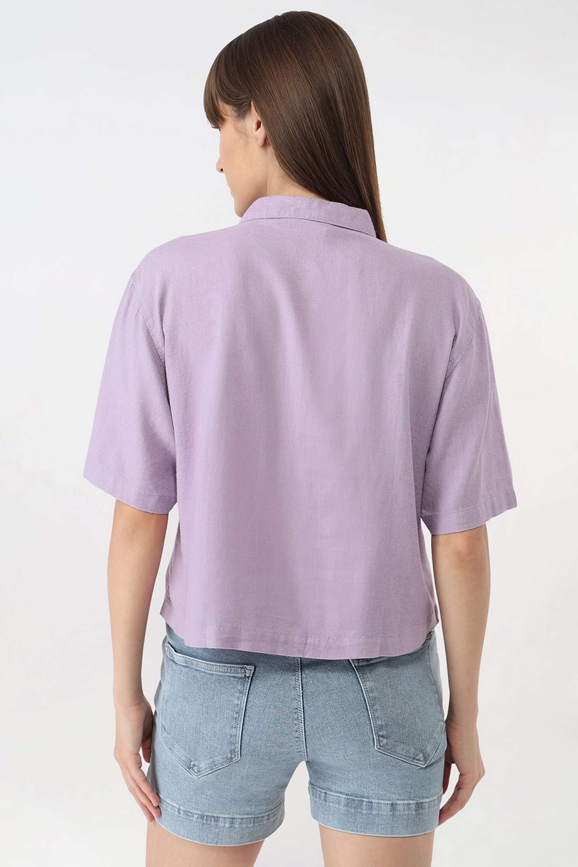 Solid-Collared-Viscose-Women-s-Casual-Wear-Shirt