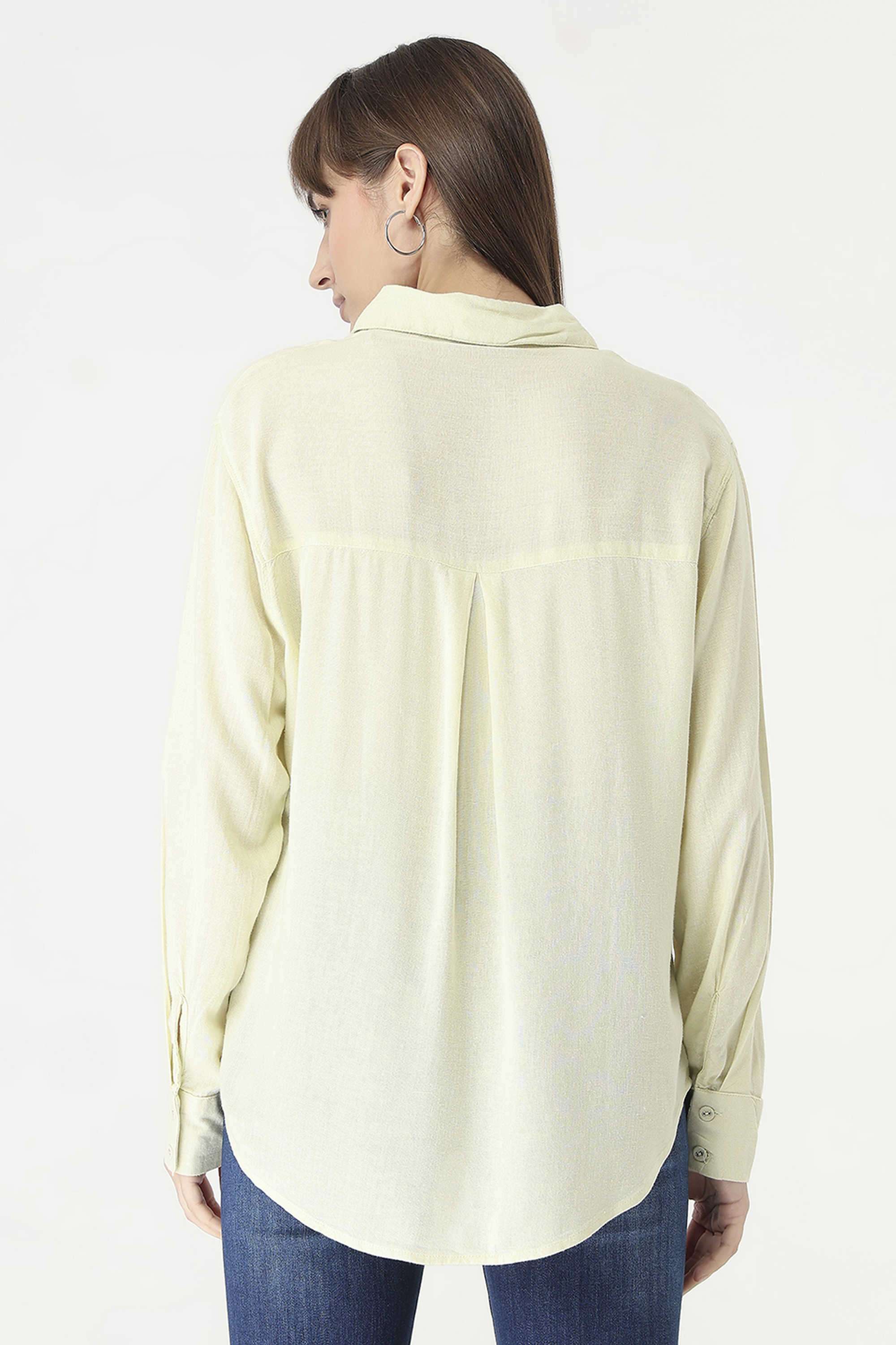 Solid-Collared-Blended-Fabric-Women-s-Casual-Wear-Shirt