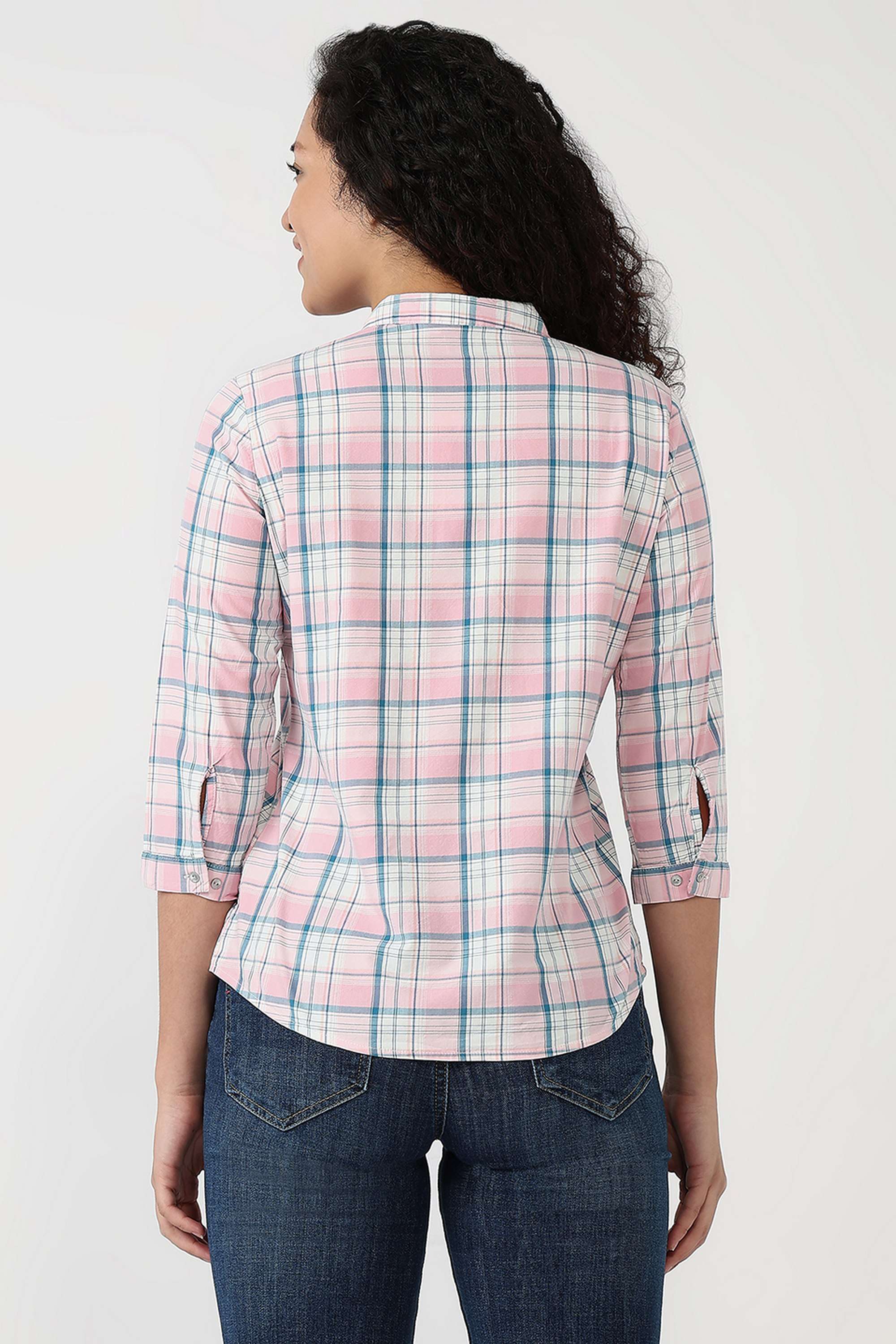 Checks-Collared-Blended-Fabric-Women-Casual-Wear-Shirt