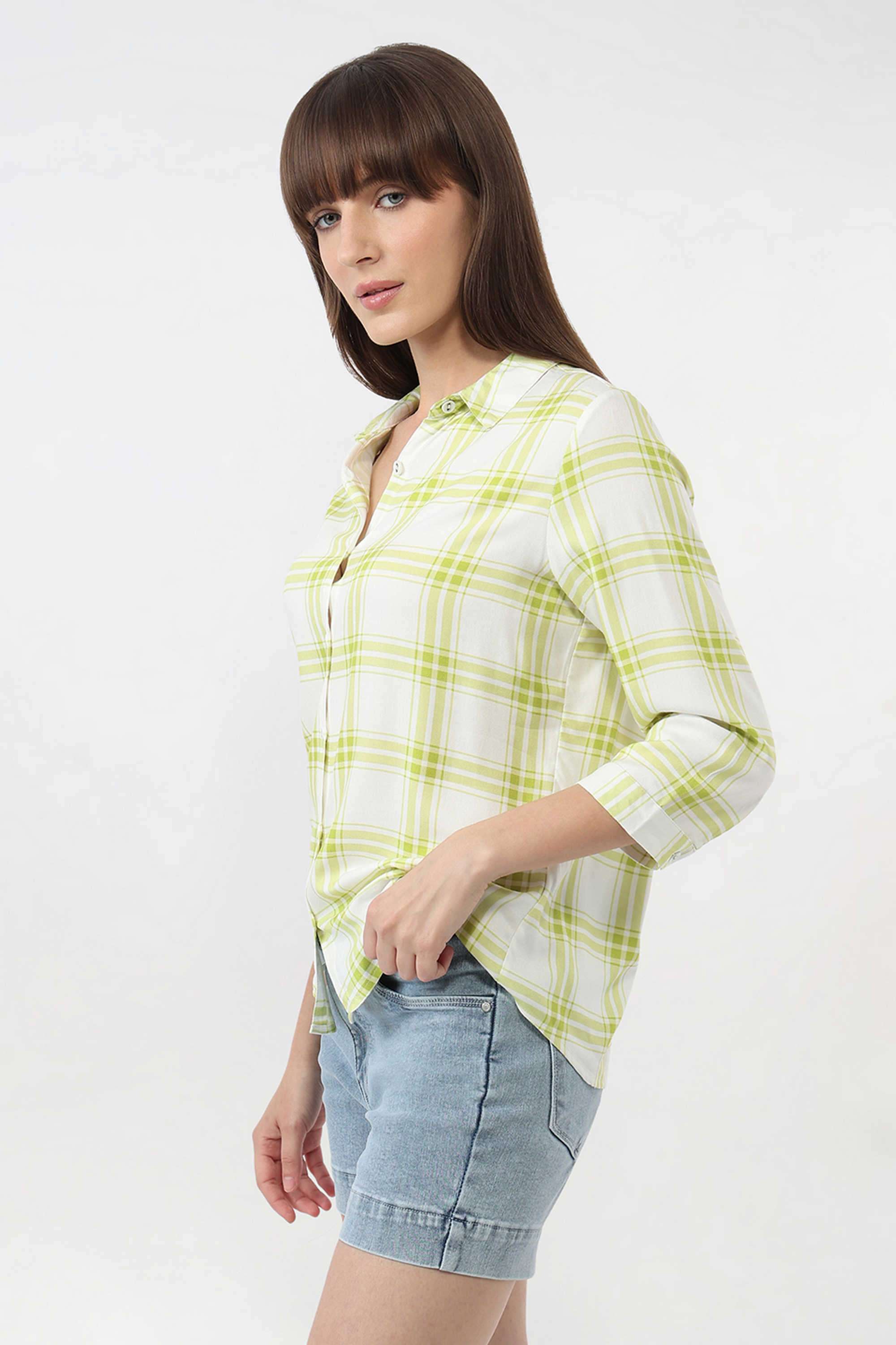 Checks-Collared-Rayon-Women-s-Casual-Wear-Shirt