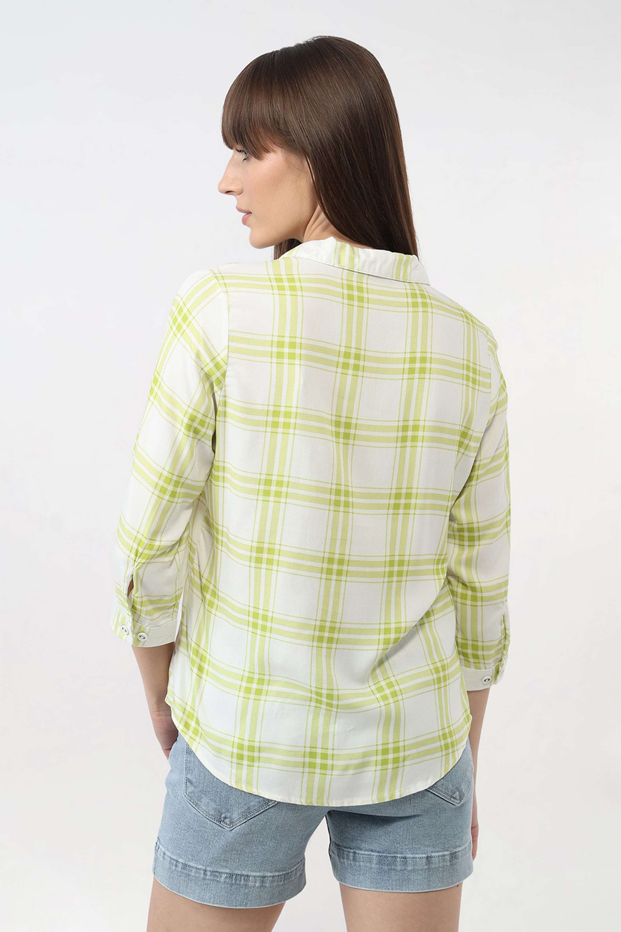 Checks-Collared-Rayon-Women-Casual-Wear-Shirt